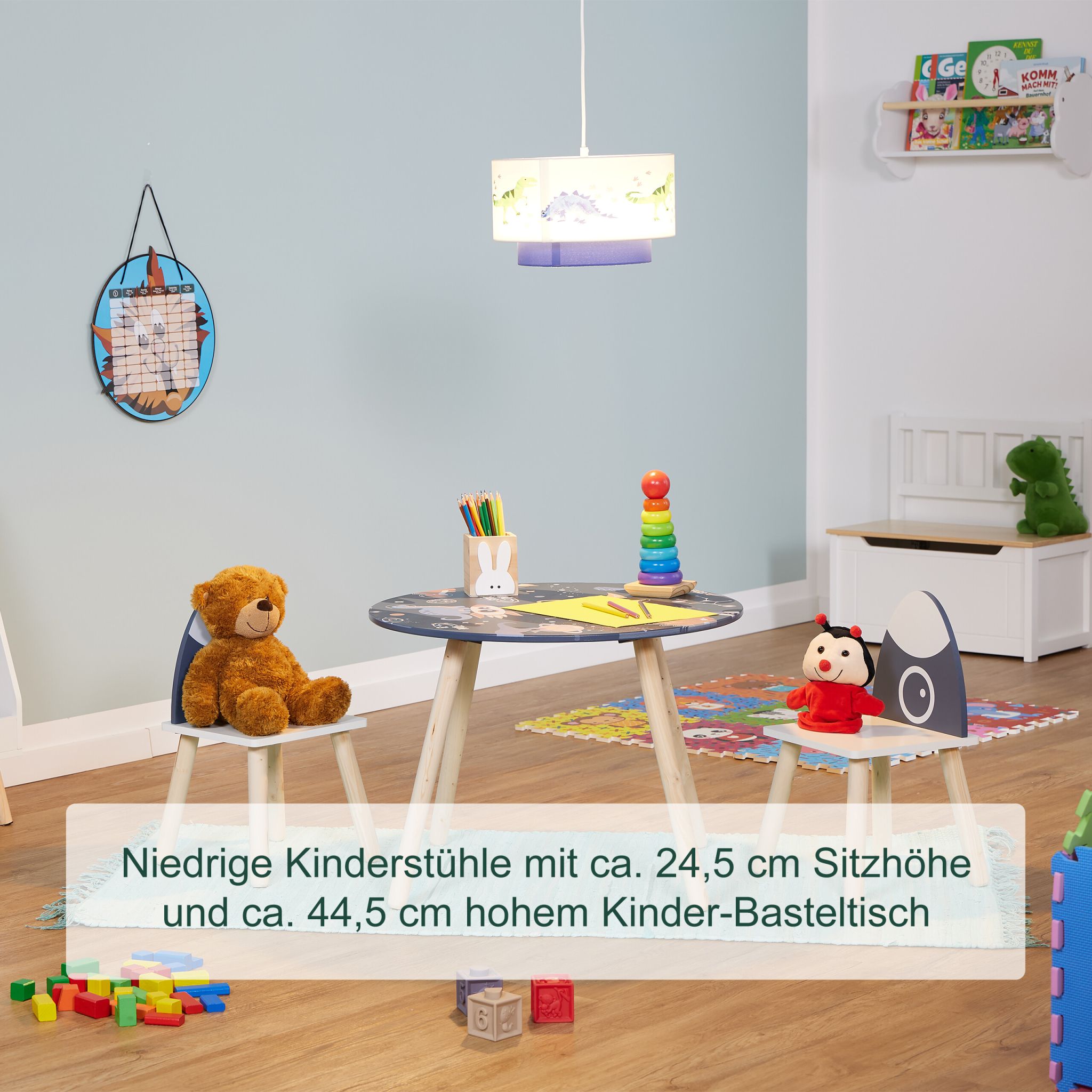 Kindersitzgruppe Space Dino 3tlg. Weiss-Dunkelblau-Hellbraun von Relaxdays