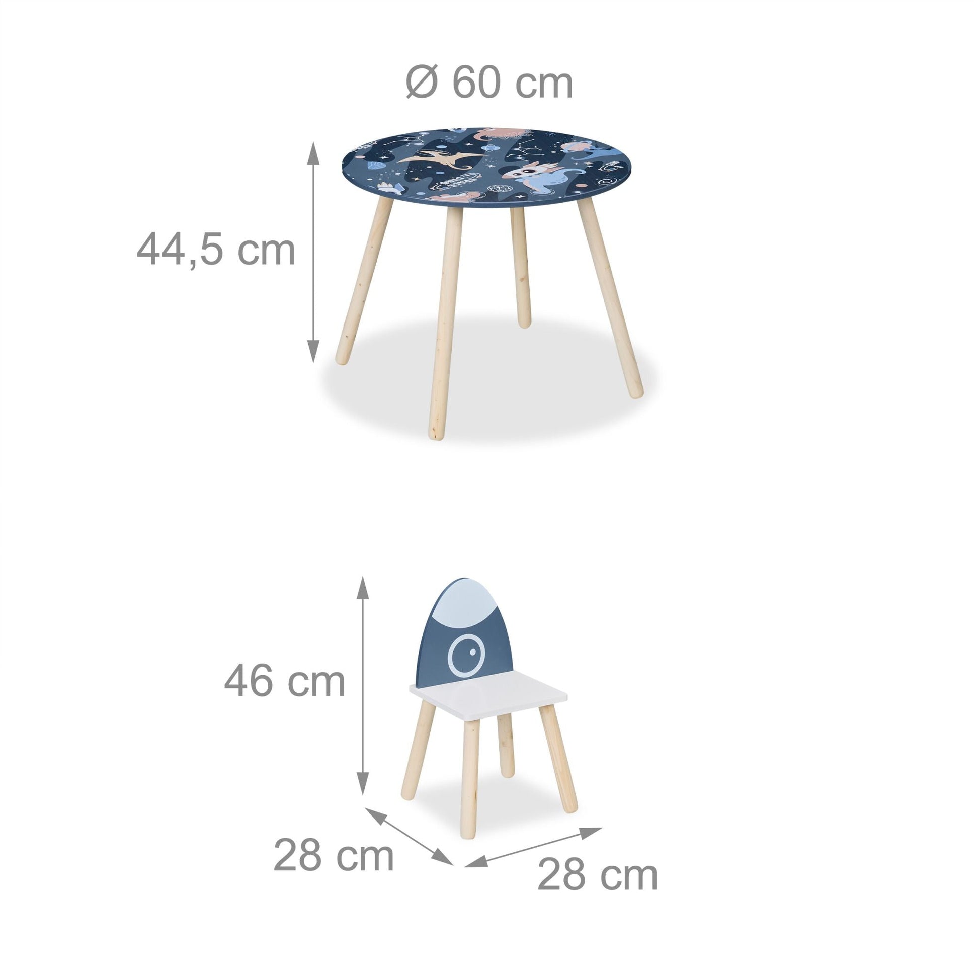 Kindersitzgruppe Space Dino 3tlg. Weiss-Dunkelblau-Hellbraun von Relaxdays