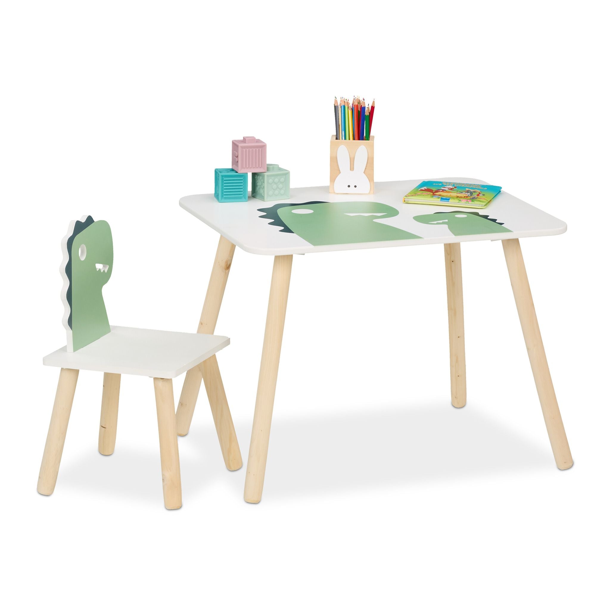 Kindersitzgruppe Dinosaurier Weiss-Grün-Hellbraun von Relaxdays