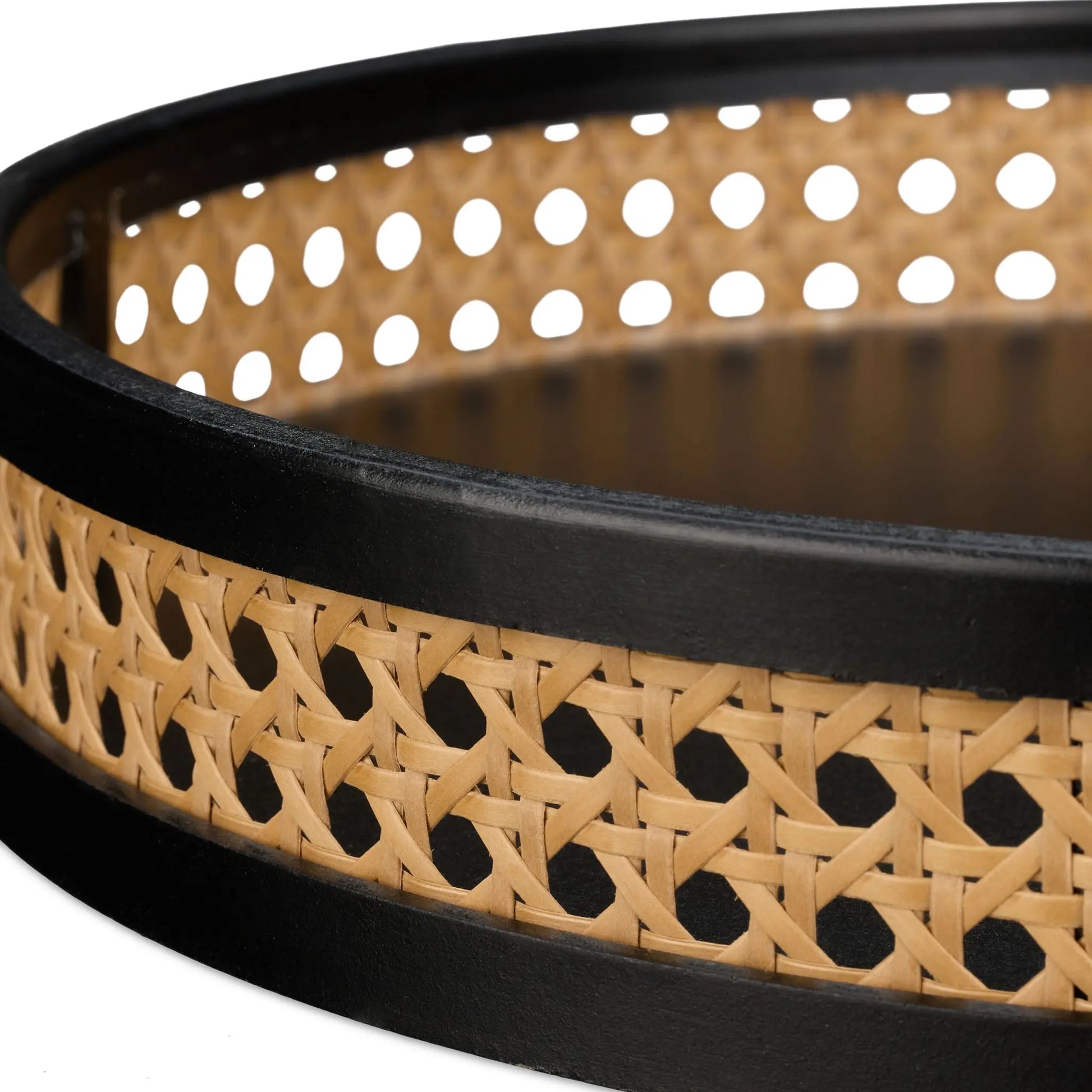 Rundes Dekotablett mit Rattan Hellbraun-Schwarz von Relaxdays
