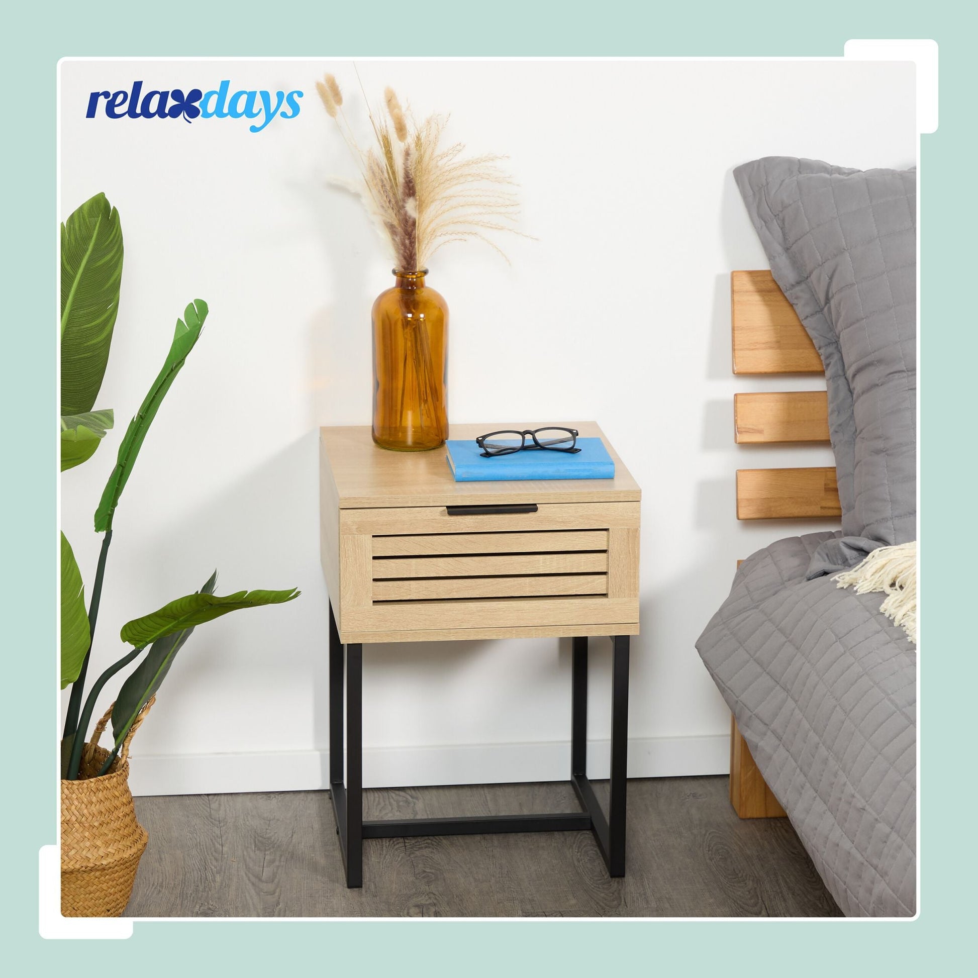 Nachttisch mit Schublade Hellbraun-Schwarz von Relaxdays