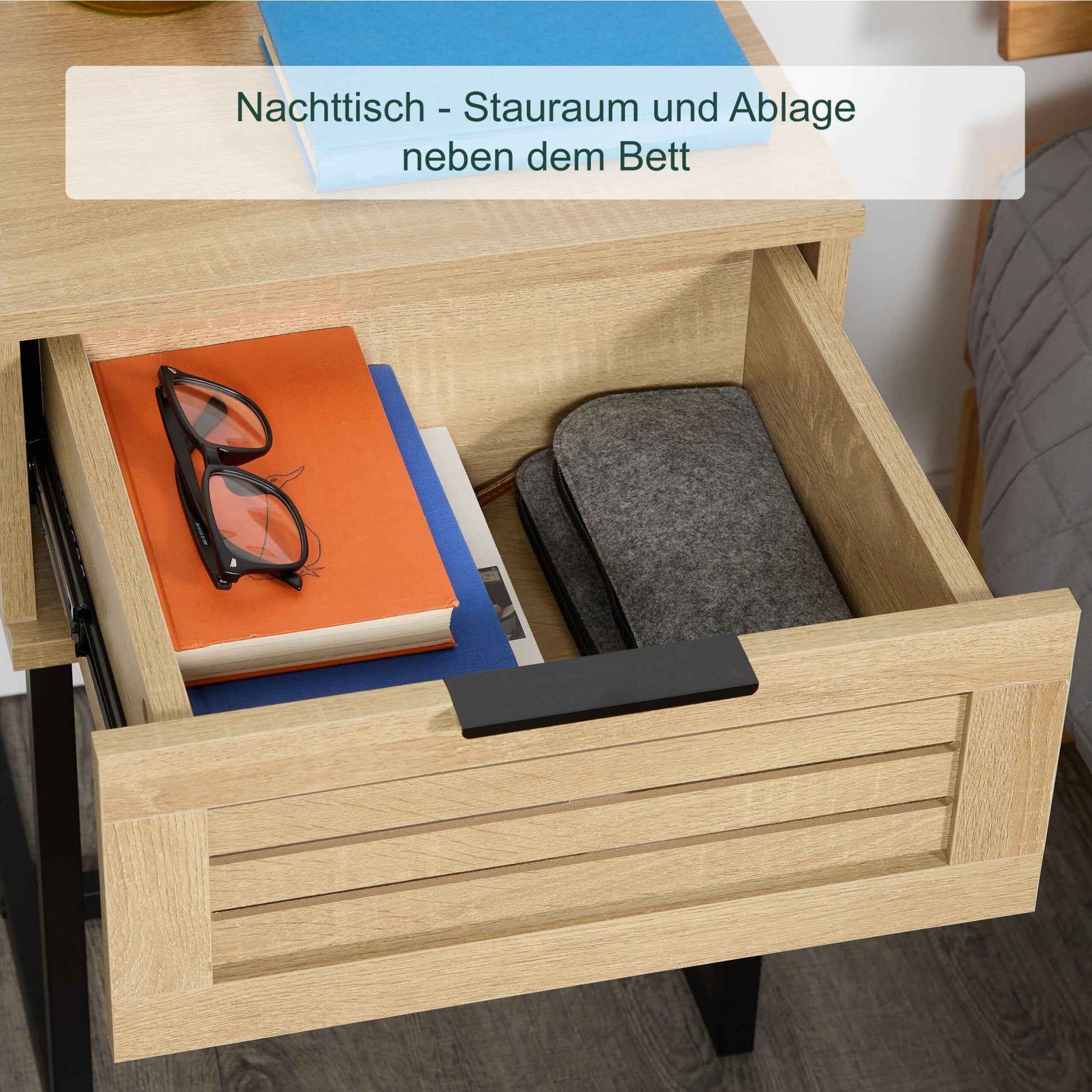 Nachttisch mit Schublade Hellbraun-Schwarz von Relaxdays