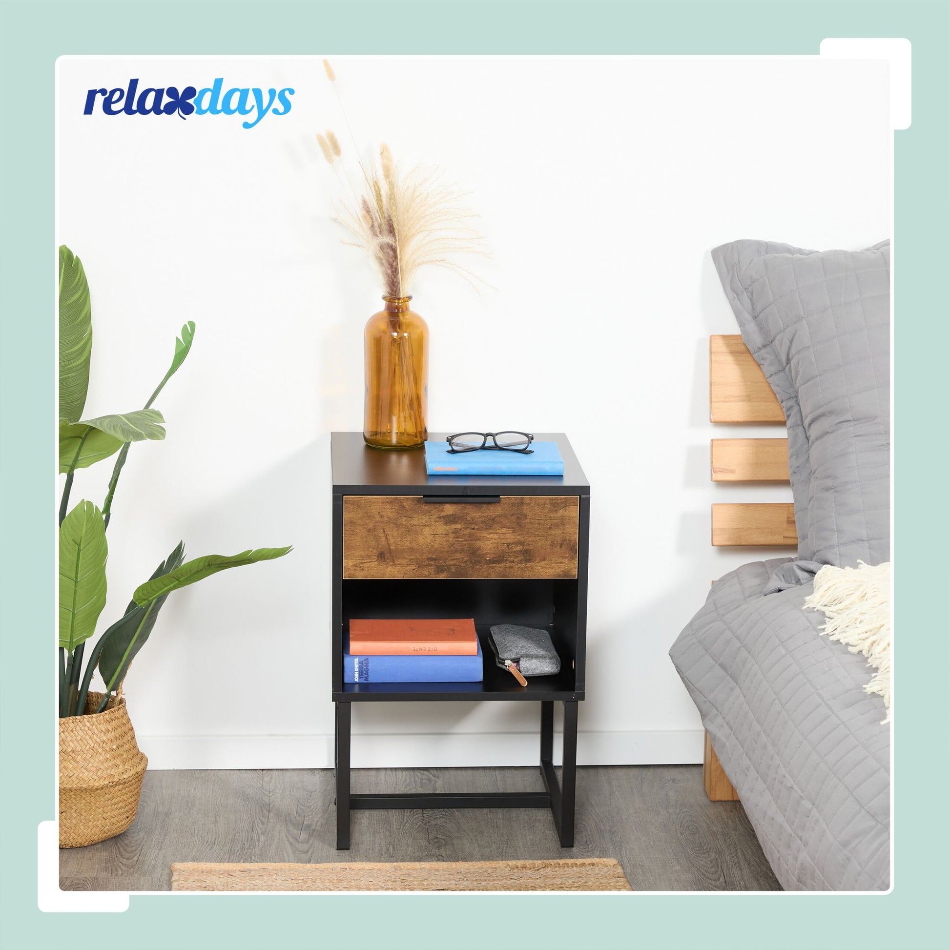 Nachttisch Industrial mit Schublade Braun-Schwarz von Relaxdays