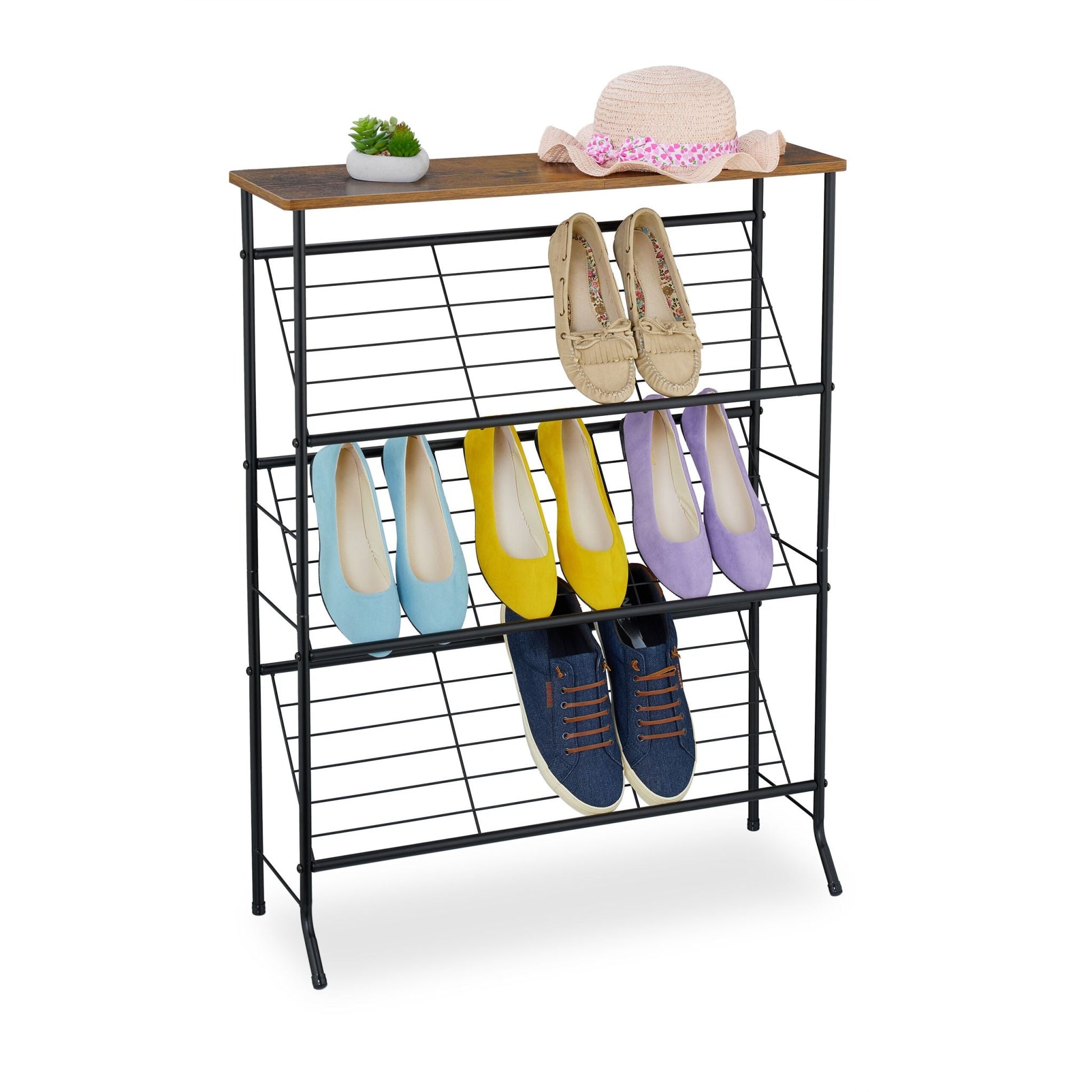 Industrial Schuhregal für 9 Paar Schuhe Dunkelbraun-Schwarz von Relaxdays