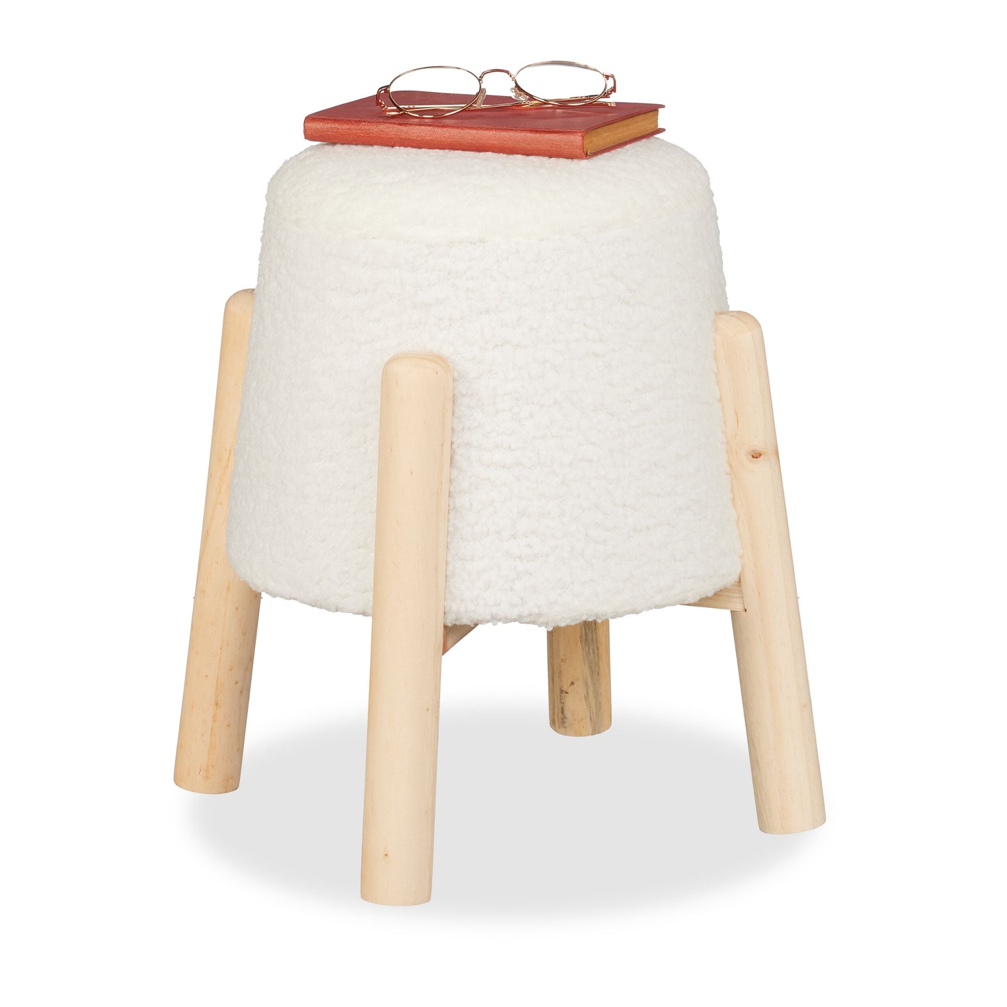 Sitzhocker mit Teddyfell Weiss-Hellbraun von Relaxdays
