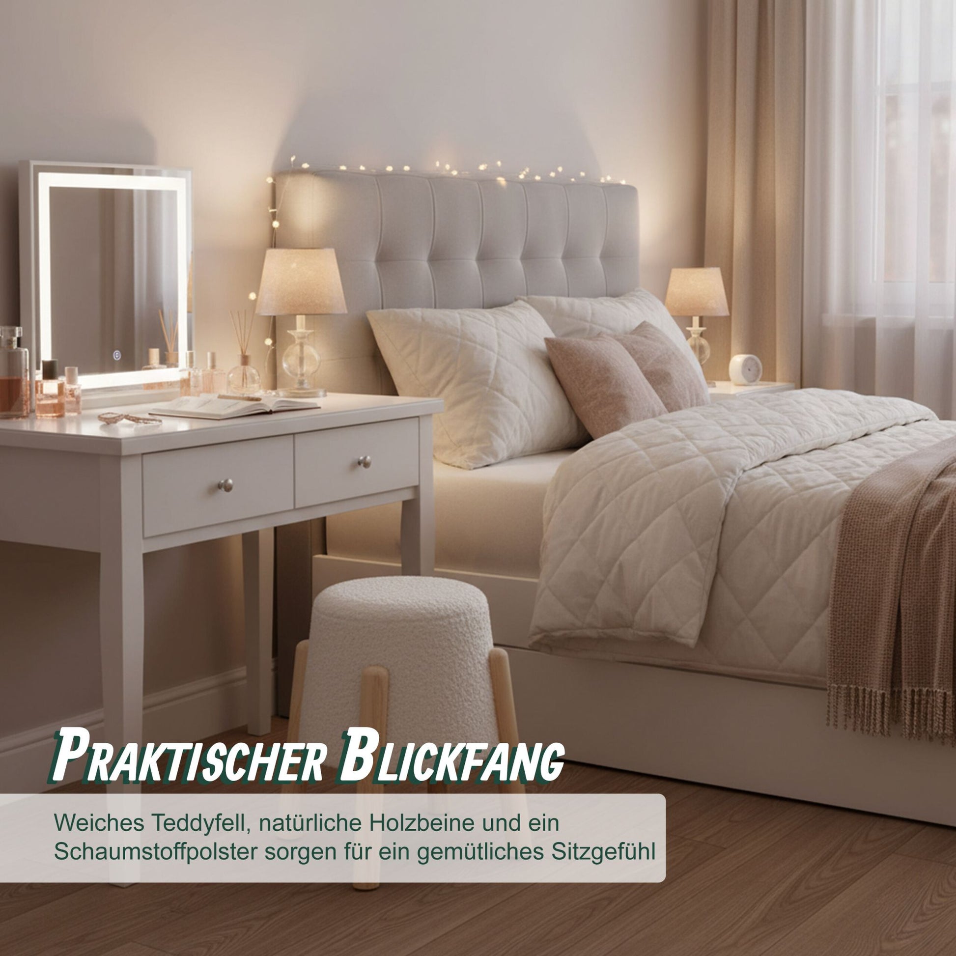 Sitzhocker mit Teddyfell Weiss-Hellbraun von Relaxdays