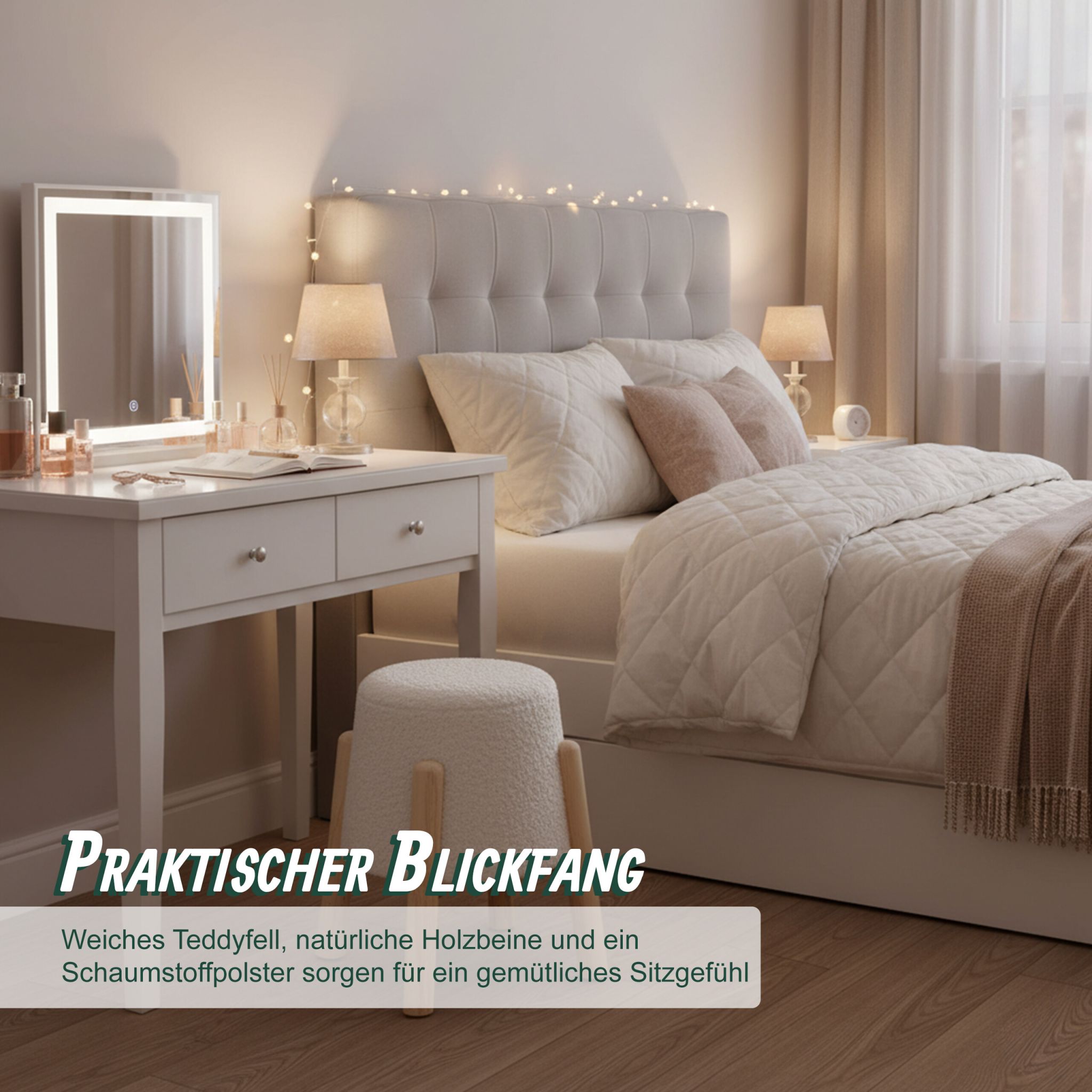 Sitzhocker mit Teddyfell Weiss-Hellbraun von Relaxdays