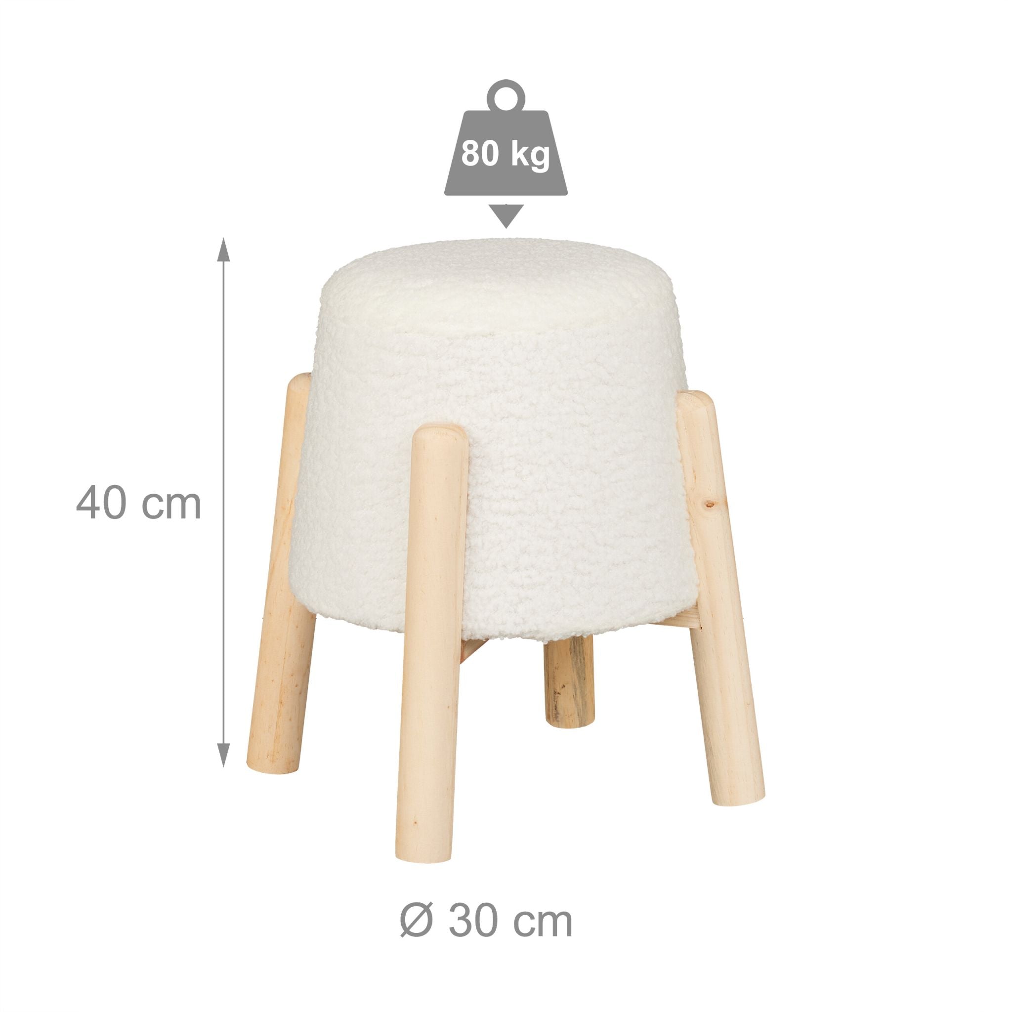 Sitzhocker mit Teddyfell Weiss-Hellbraun von Relaxdays