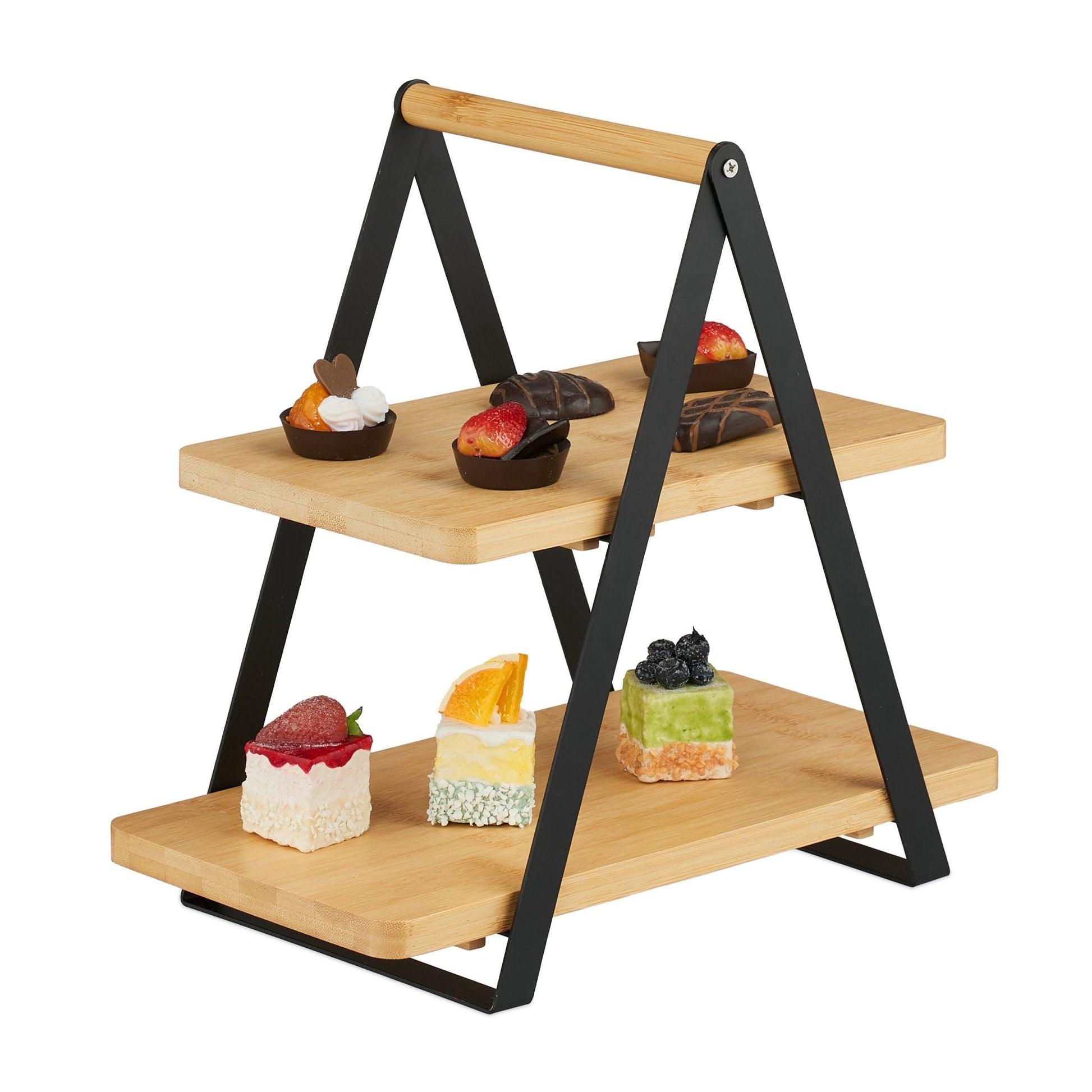 Etagere Bambus & Metall Hellbraun-Schwarz von Relaxdays