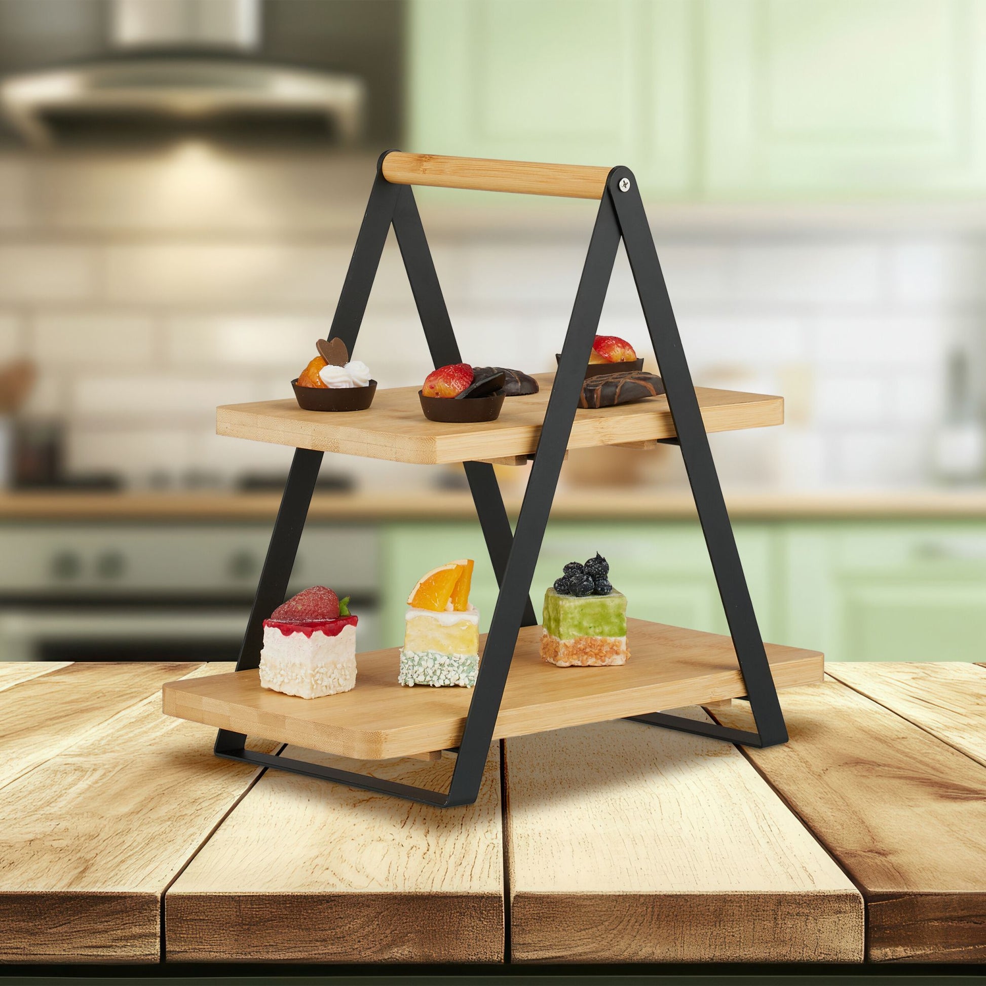 Etagere Bambus & Metall Hellbraun-Schwarz von Relaxdays
