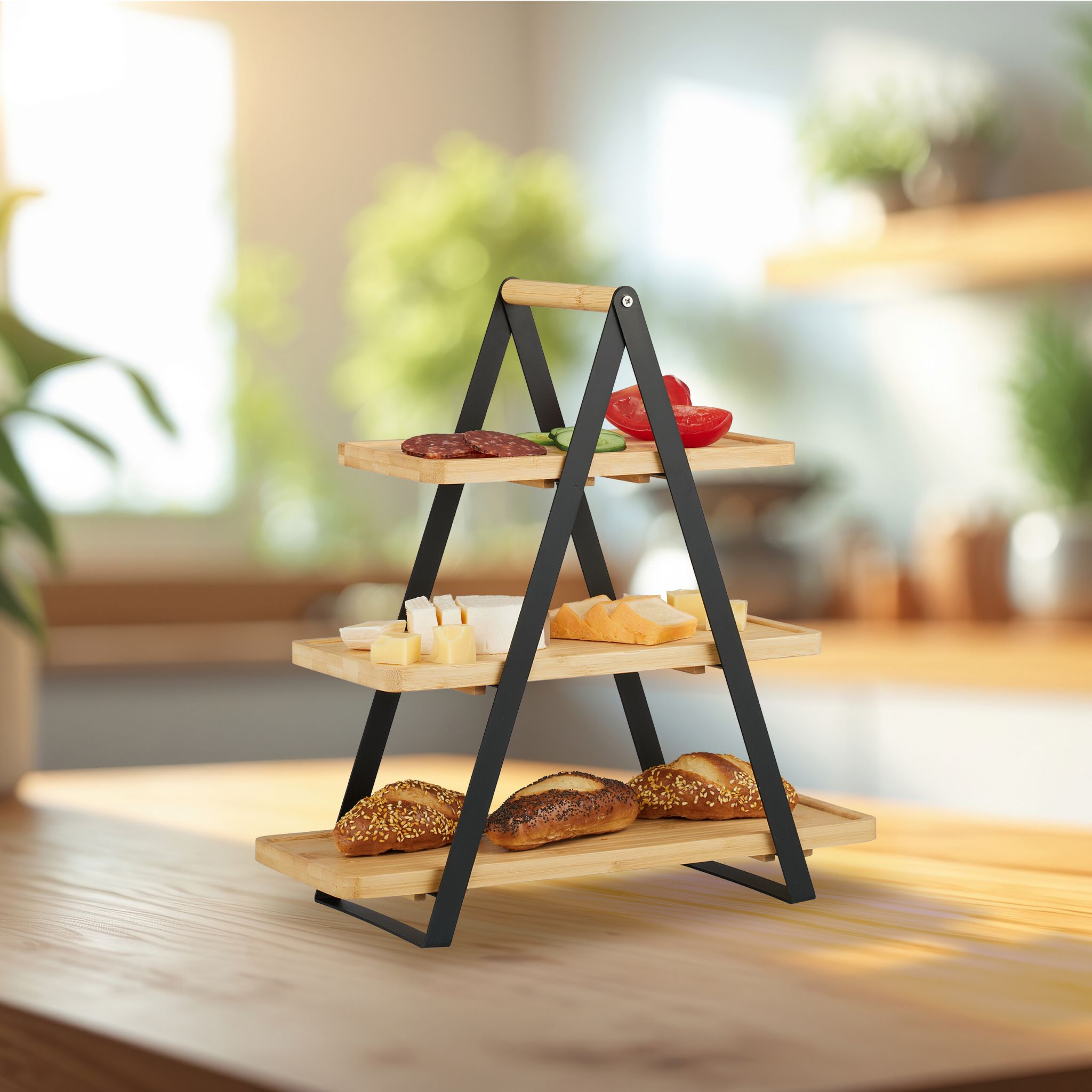 Etagere Bambus & Metall Hellbraun-Schwarz von Relaxdays