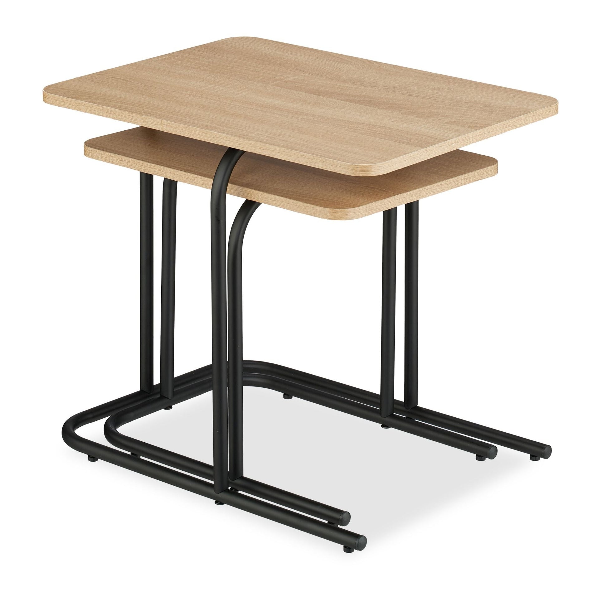 Satztisch 2er-Set Holzoptik & Metall Hellbraun-Schwarz von Relaxdays