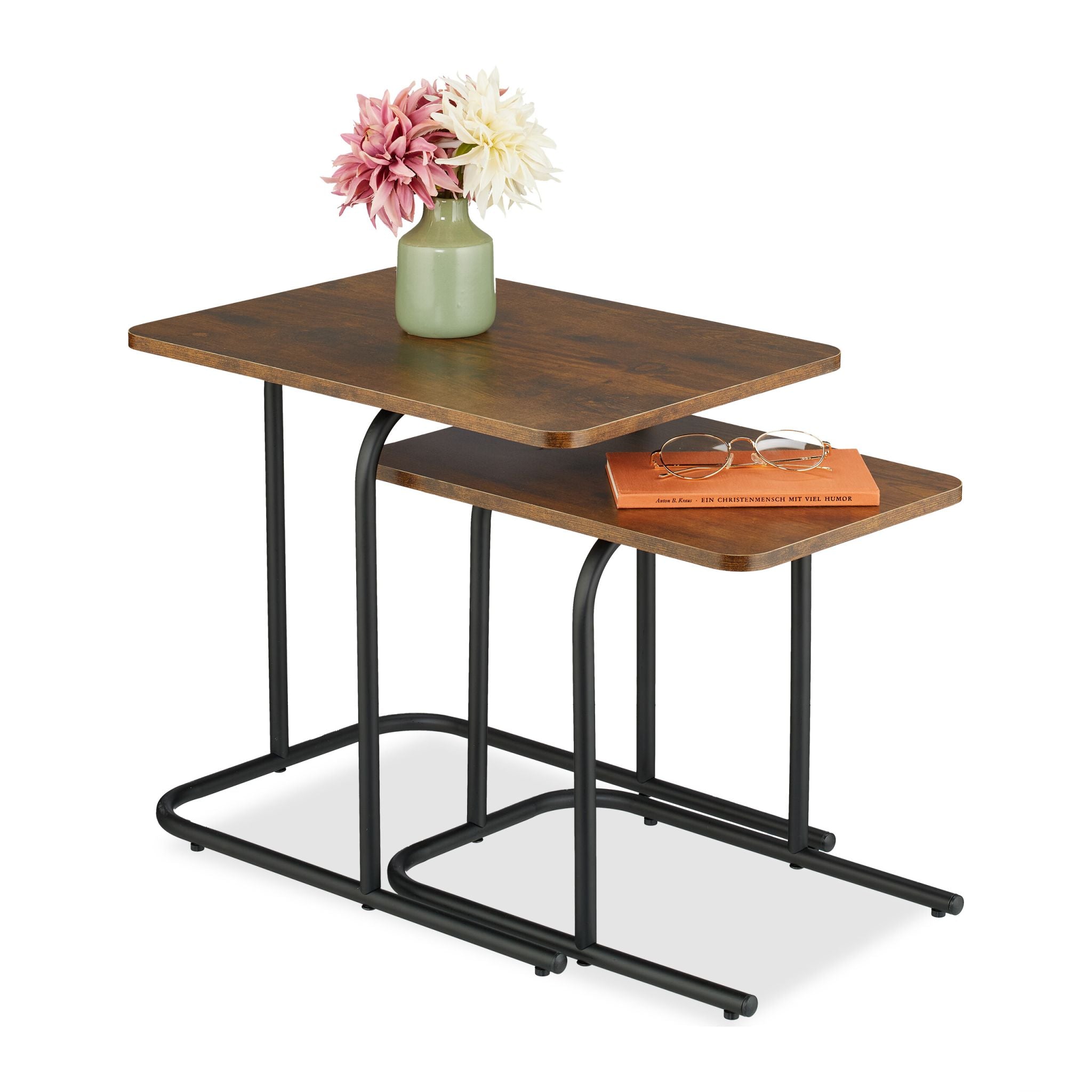 Satztisch 2er-Set Holzoptik & Metall Braun-Schwarz von Relaxdays