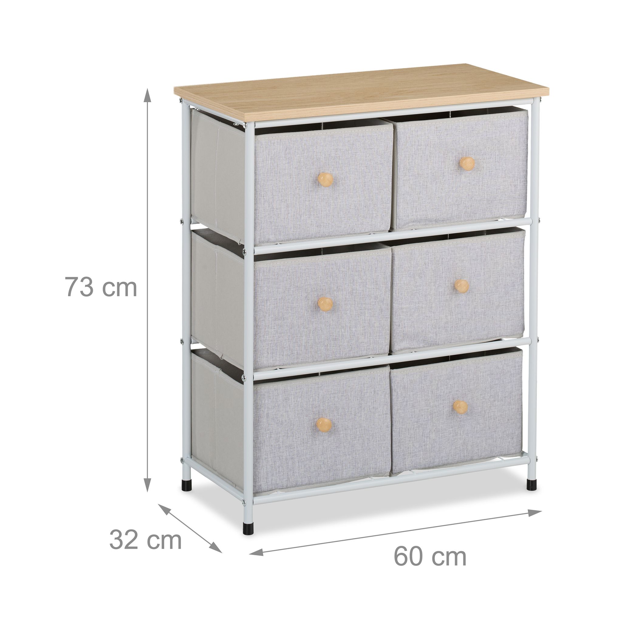 Kommode 6 Schubladen Weiss-Hellbraun-Grau von Relaxdays