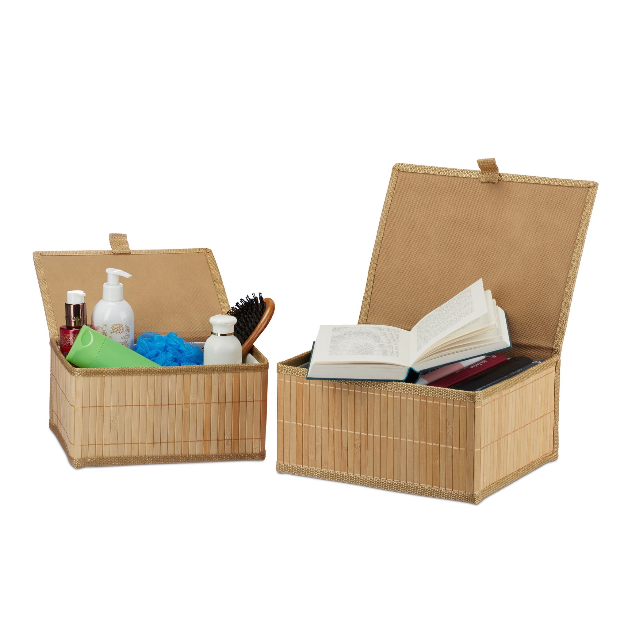 Aufbewahrungskorb Bambus 2-tlg. Set Hellbraun von Relaxdays