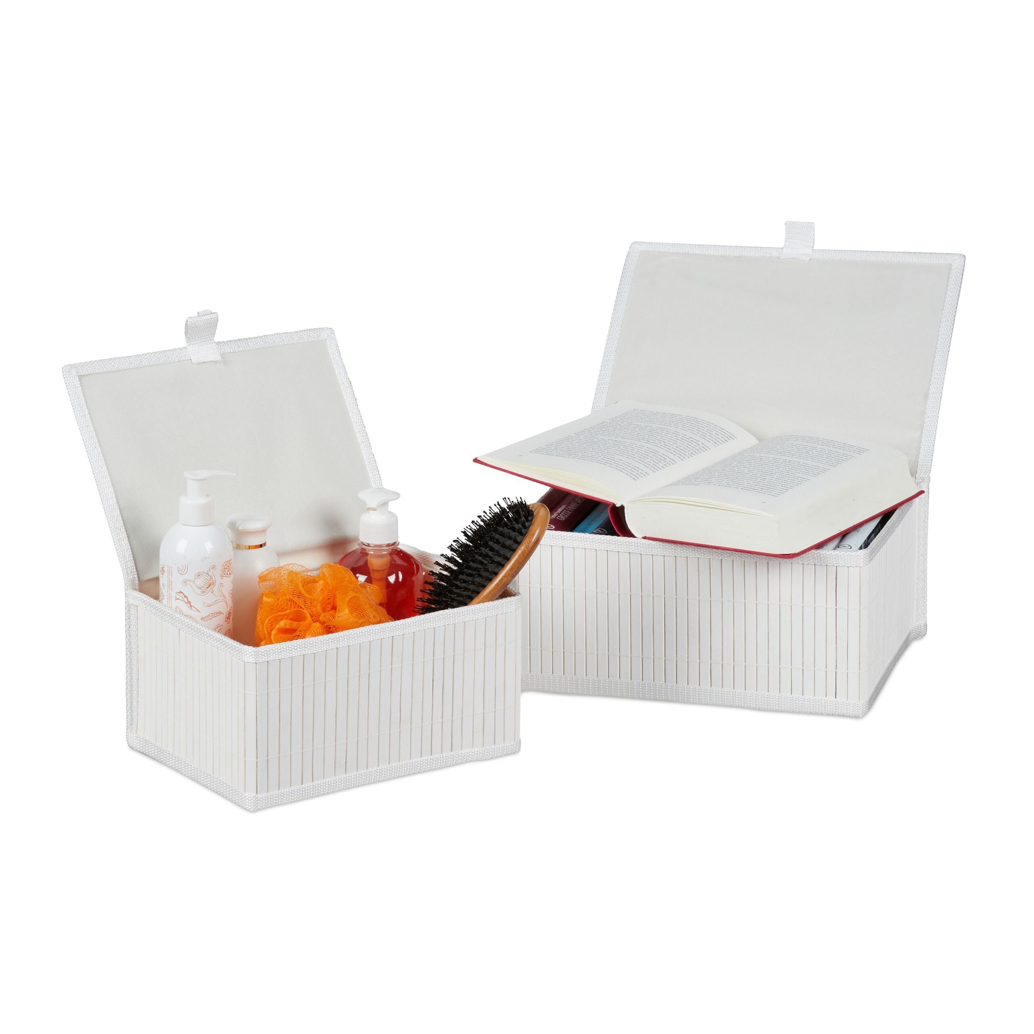 Aufbewahrungskorb Bambus 2-tlg. Set Weiss von Relaxdays