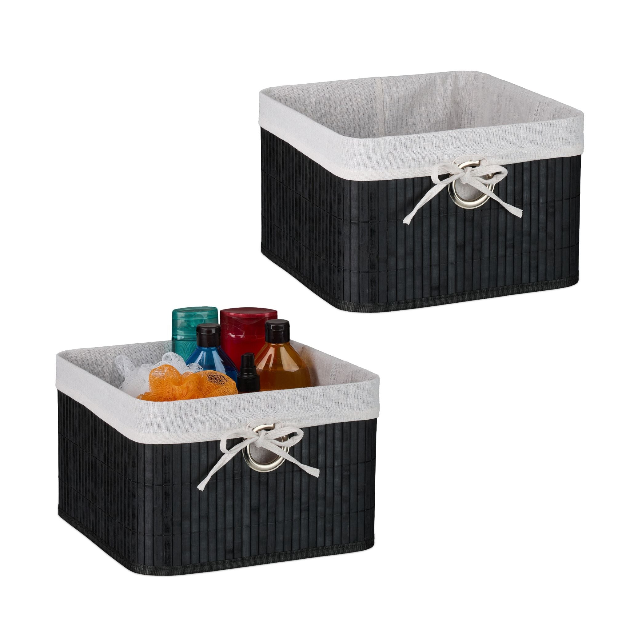 Aufbewahrungskorb Set Bambus Creme-Schwarz-Silber von Relaxdays