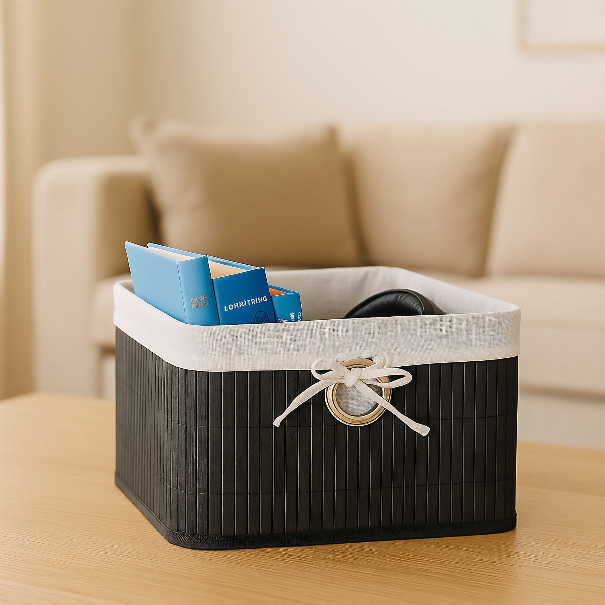 Aufbewahrungskorb Set Bambus Creme-Schwarz-Silber von Relaxdays
