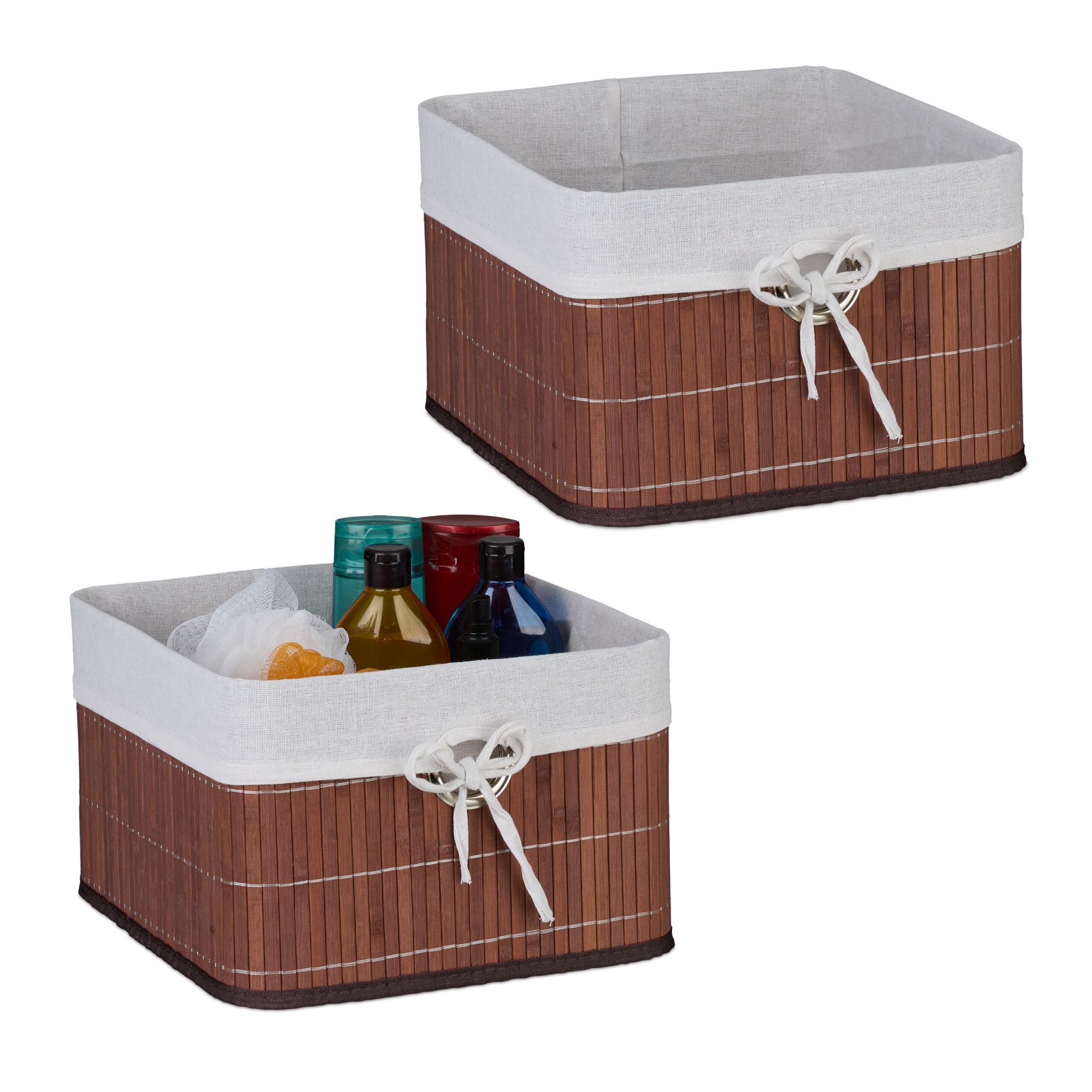 Aufbewahrungskorb Set Bambus Braun-Creme-Silber von Relaxdays
