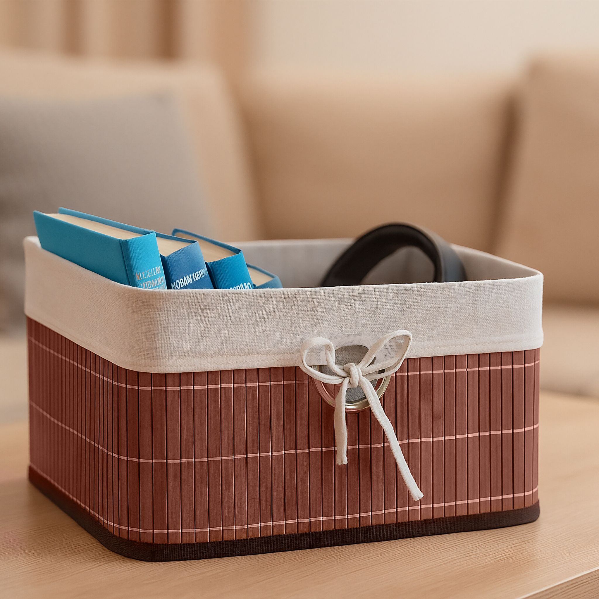 Aufbewahrungskorb Set Bambus Braun-Creme-Silber von Relaxdays