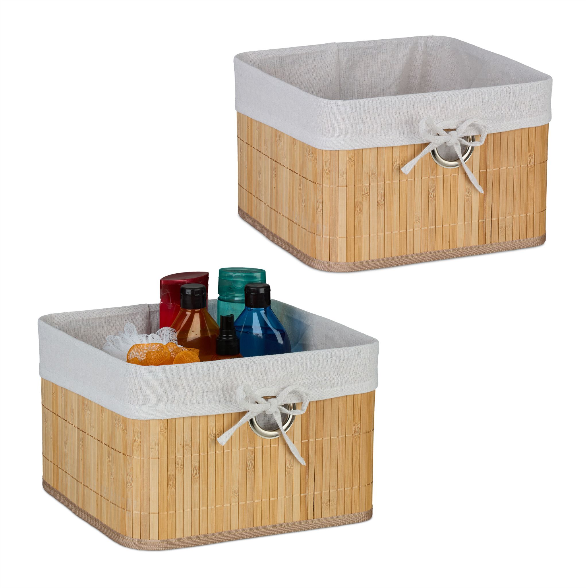 Aufbewahrungskorb Set Bambus Beige-Creme-Silber von Relaxdays