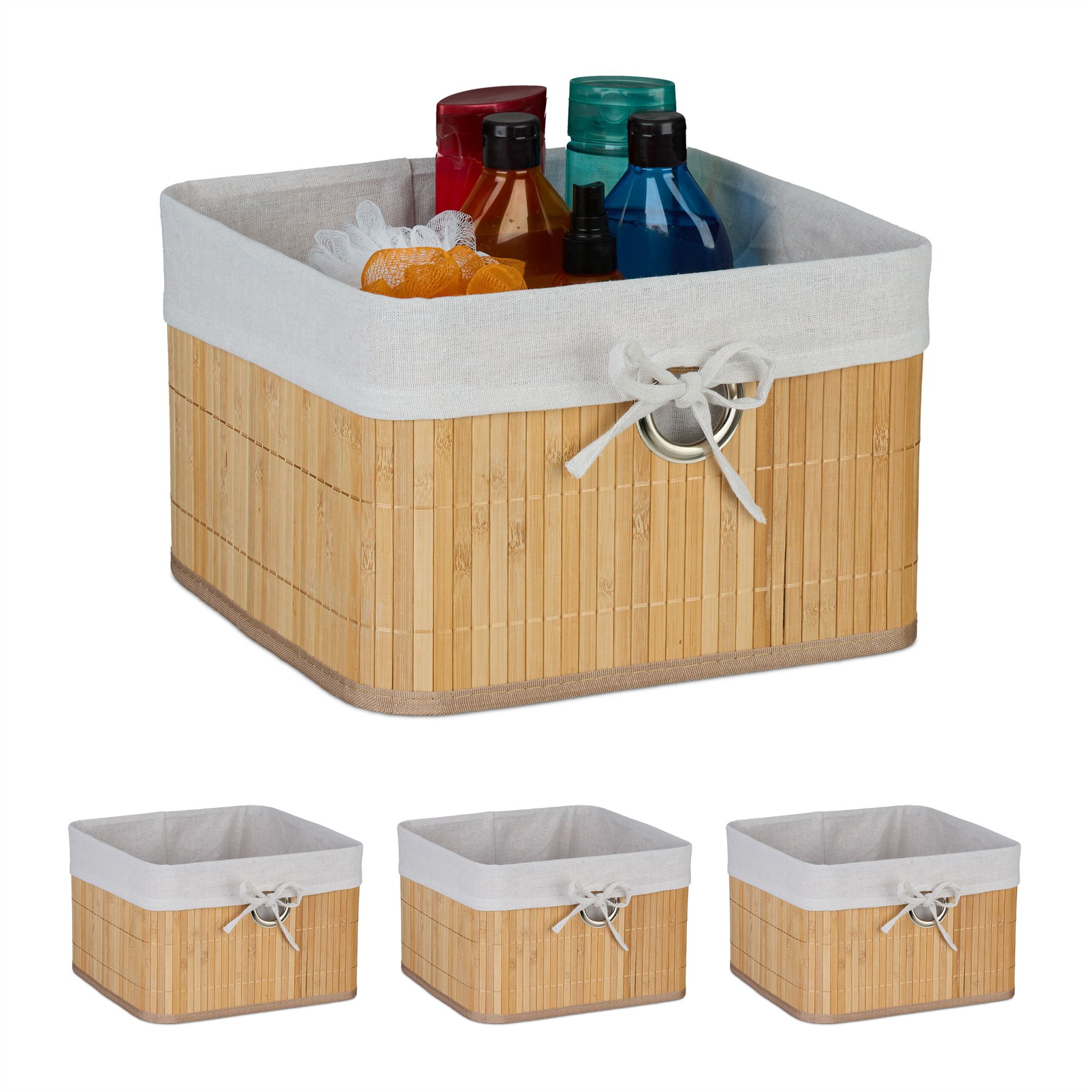 Aufbewahrungskorb Set Bambus Beige-Creme-Silber von Relaxdays