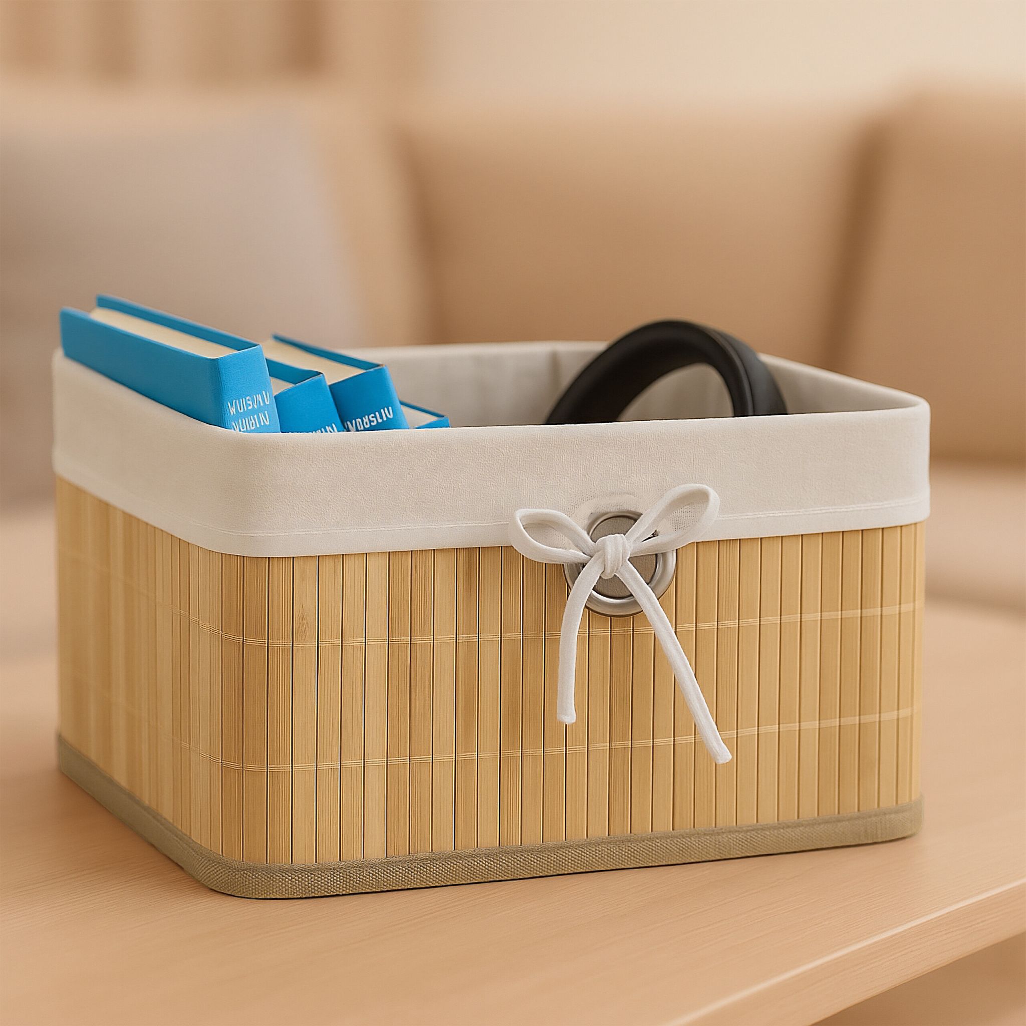 Aufbewahrungskorb Set Bambus Beige-Creme-Silber von Relaxdays