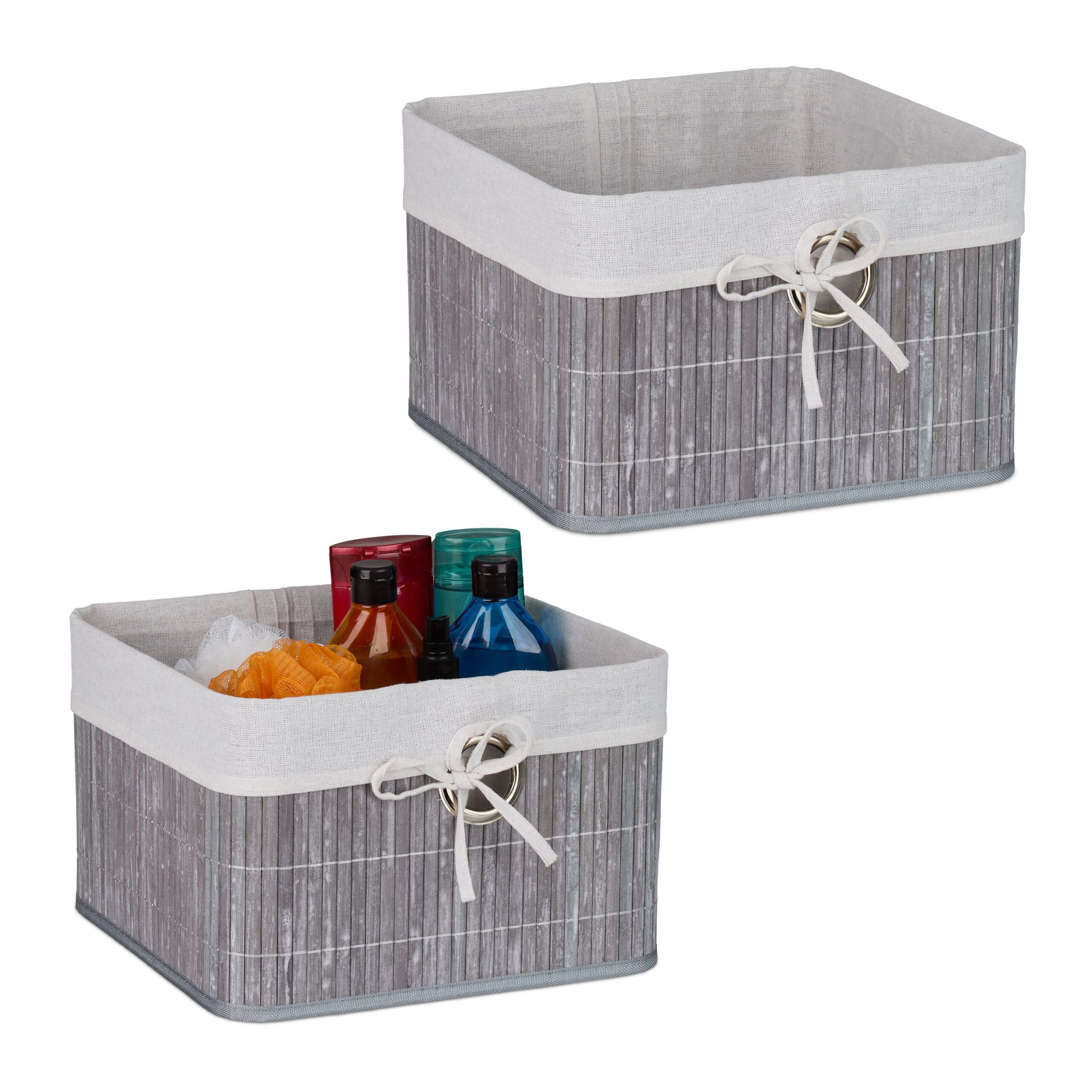 Aufbewahrungskorb Set Bambus Creme-Silber-Grau von Relaxdays