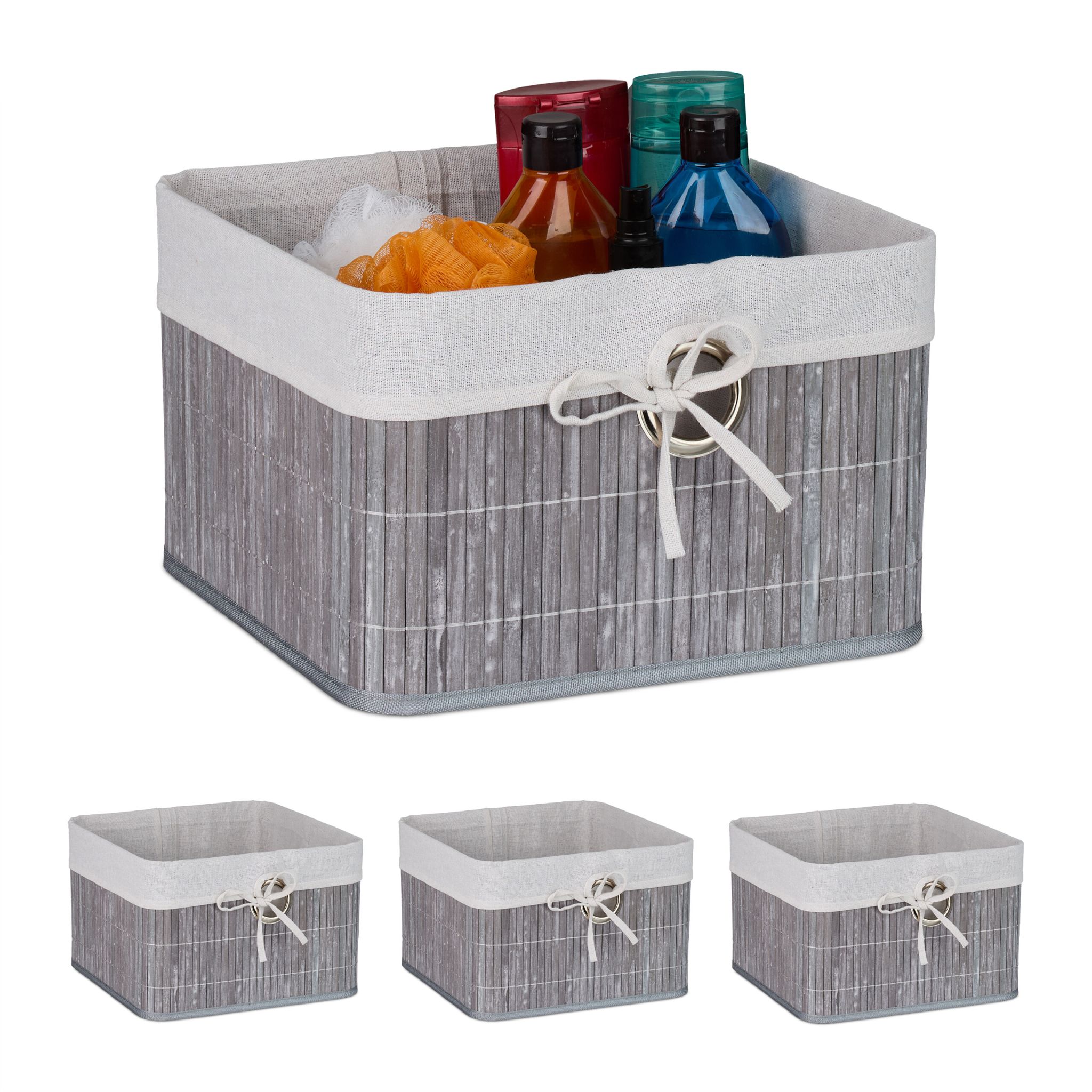 Aufbewahrungskorb Set Bambus Creme-Silber-Grau von Relaxdays