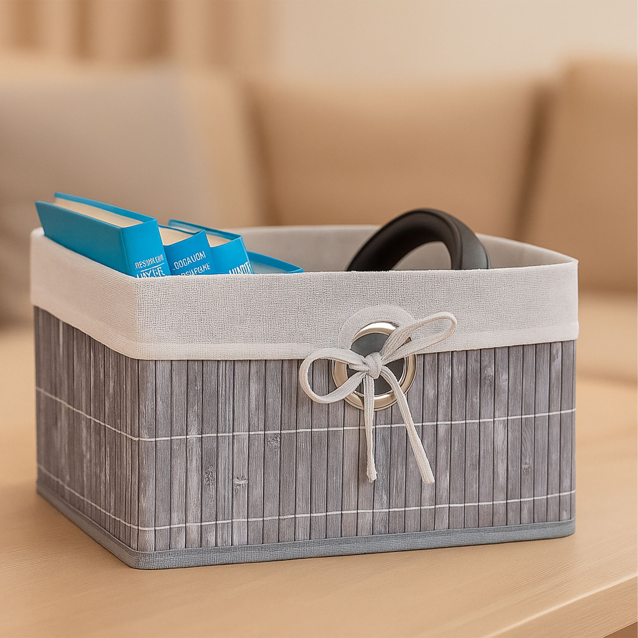 Aufbewahrungskorb Set Bambus Creme-Silber-Grau von Relaxdays