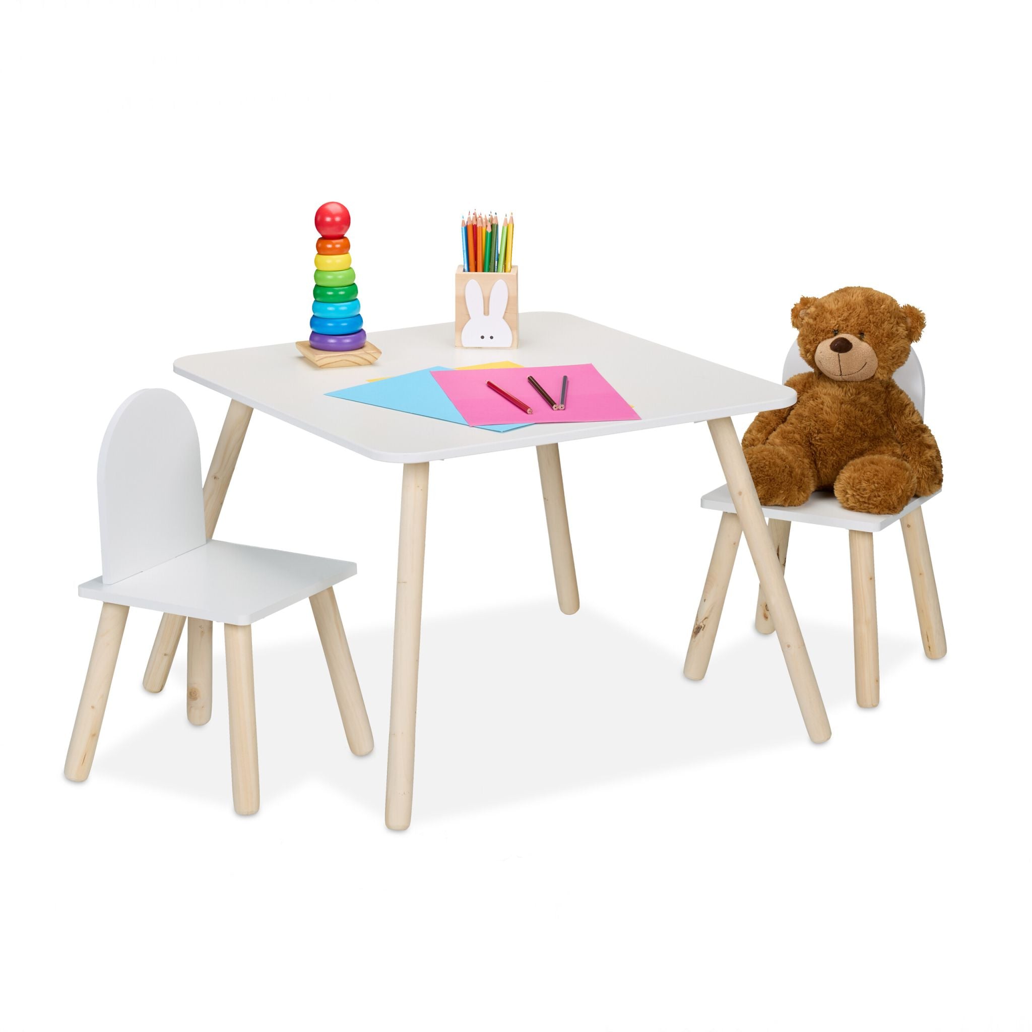 Kindersitzgruppe 3tlg. Weiss-Hellbraun von Relaxdays