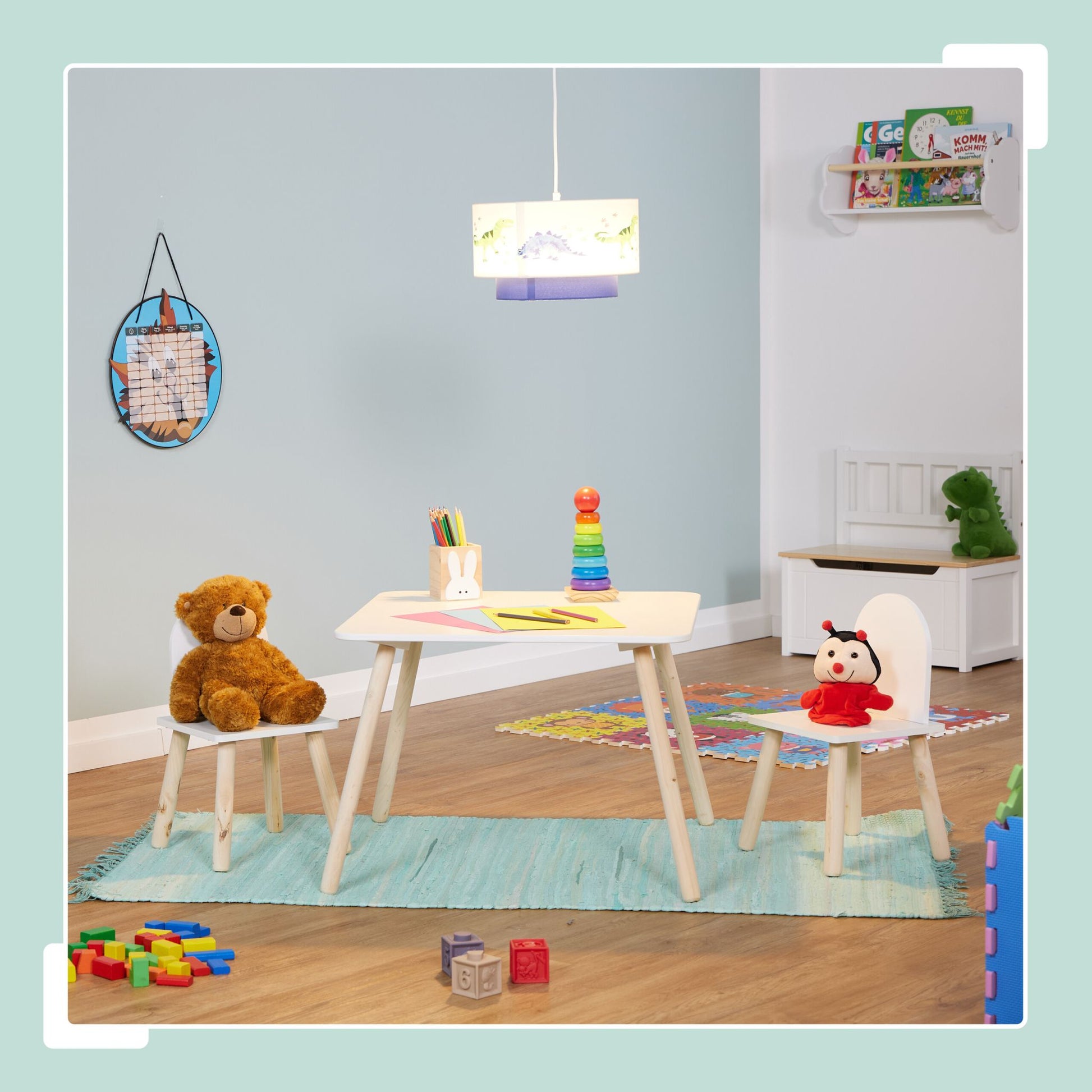 Kindersitzgruppe 3tlg. Weiss-Hellbraun von Relaxdays