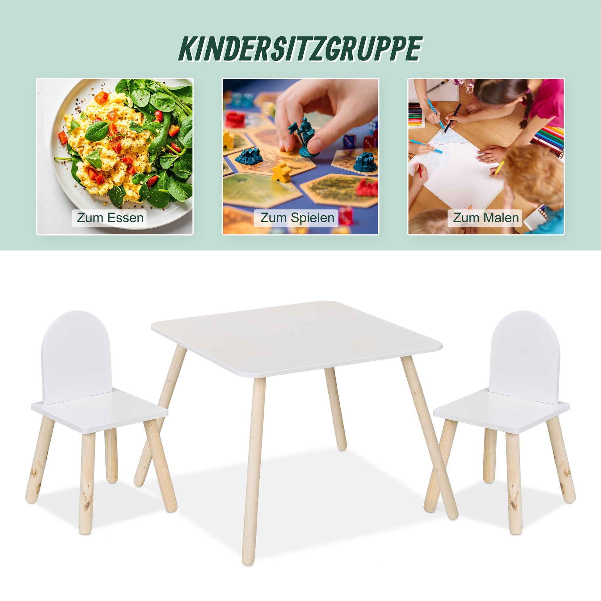 Kindersitzgruppe 3tlg. Weiss-Hellbraun von Relaxdays