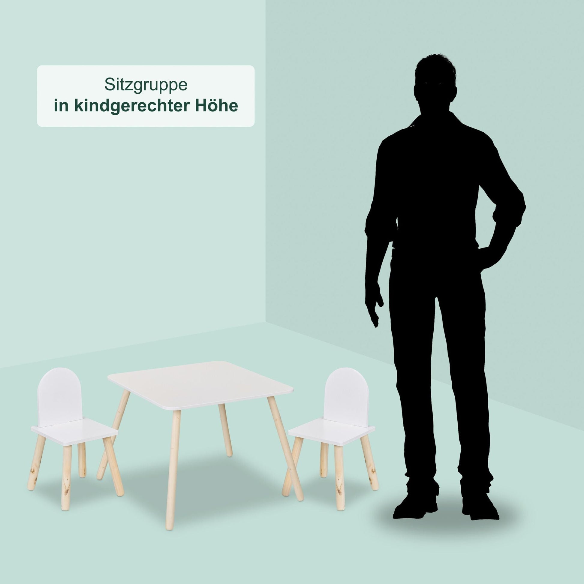 Kindersitzgruppe 3tlg. Weiss-Hellbraun von Relaxdays