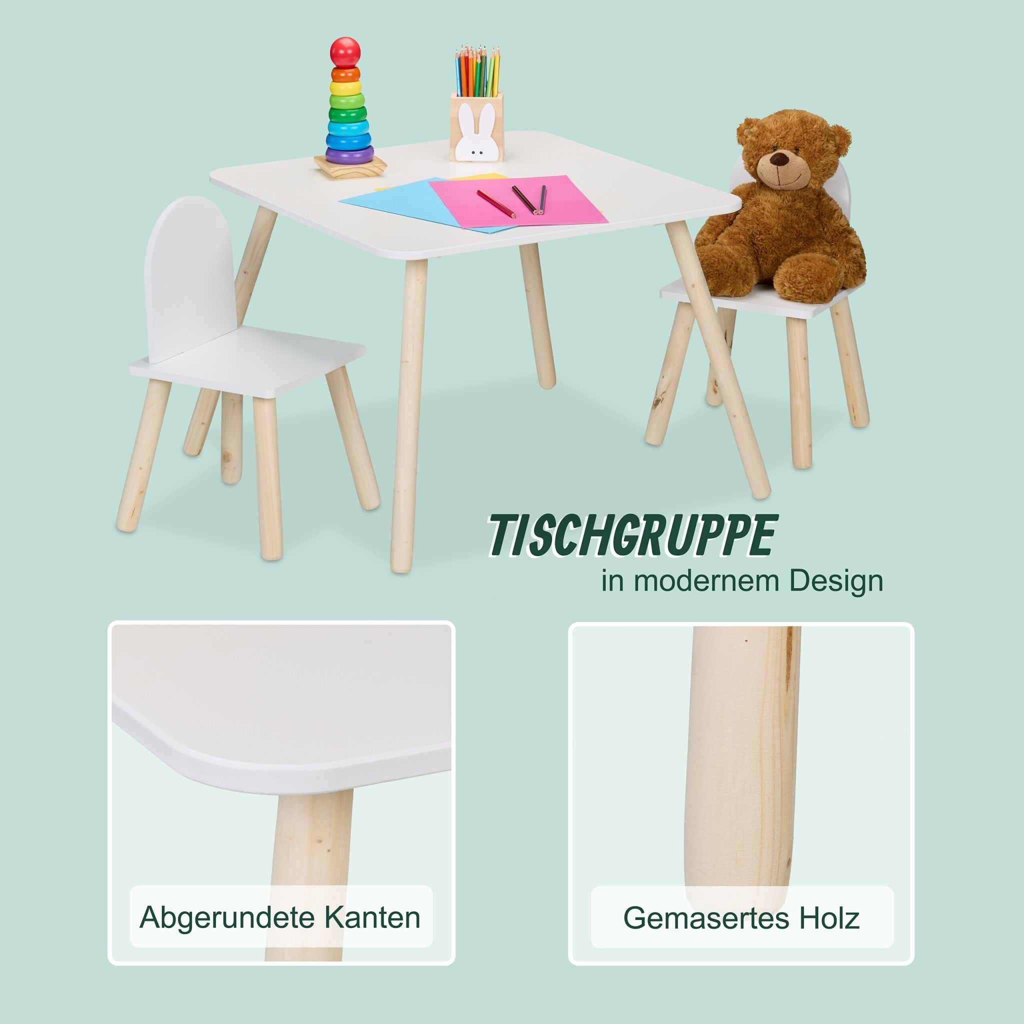 Kindersitzgruppe 3tlg. Weiss-Hellbraun von Relaxdays