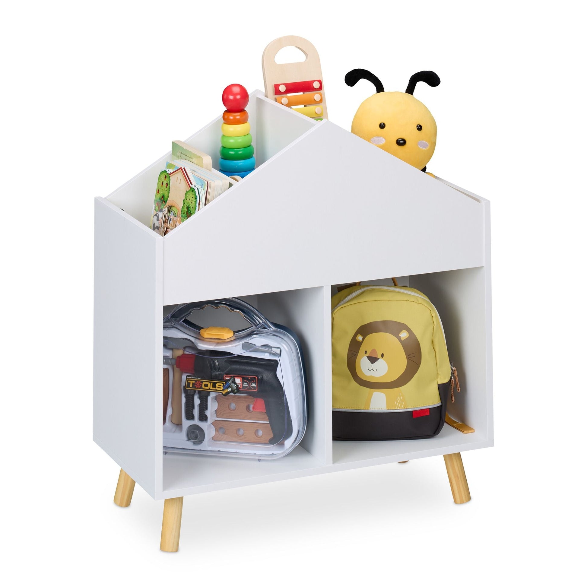 Kinderregal Haus Weiss-Hellbraun von Relaxdays