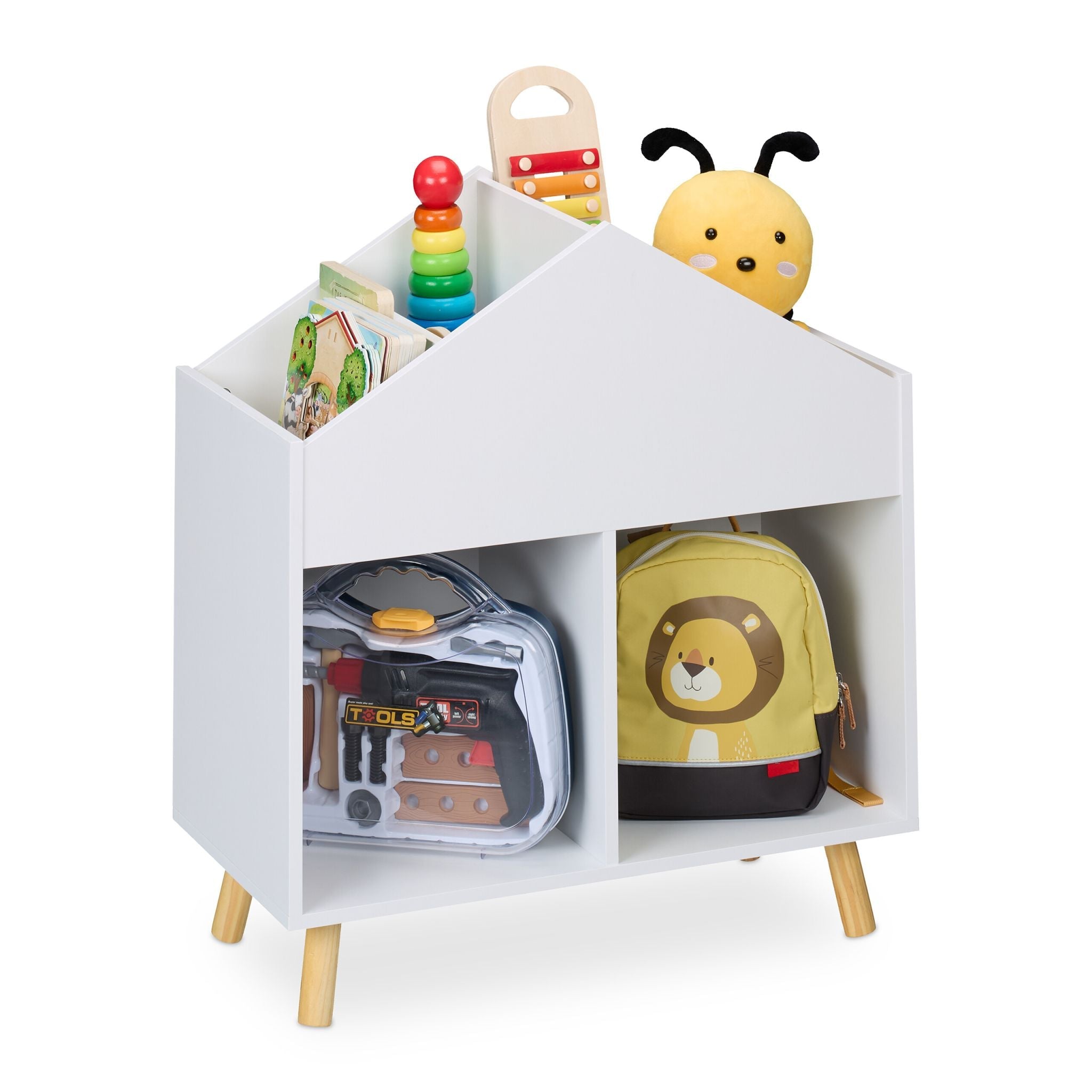 Kinderregal Haus Weiss-Hellbraun von Relaxdays