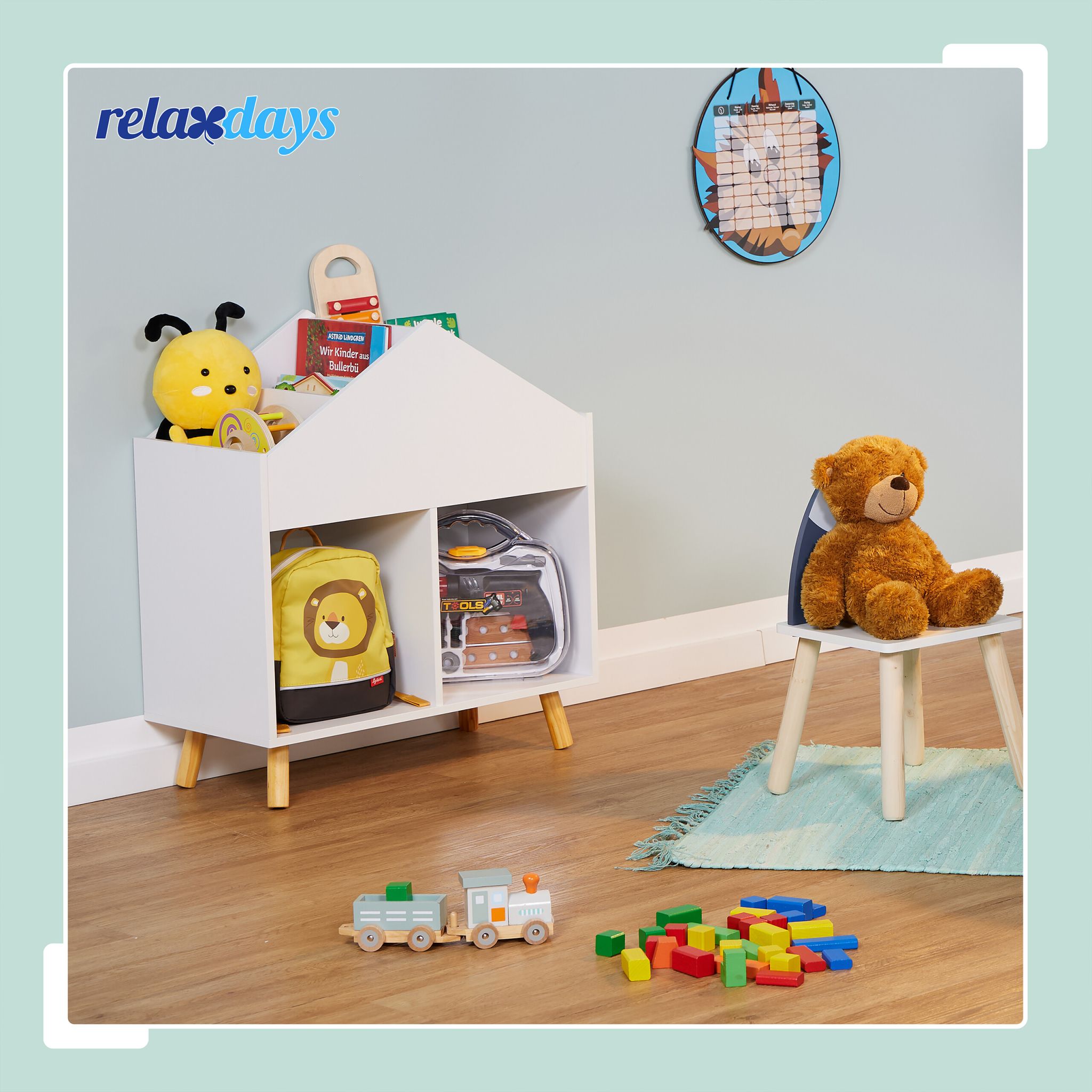 Kinderregal Haus Weiss-Hellbraun von Relaxdays