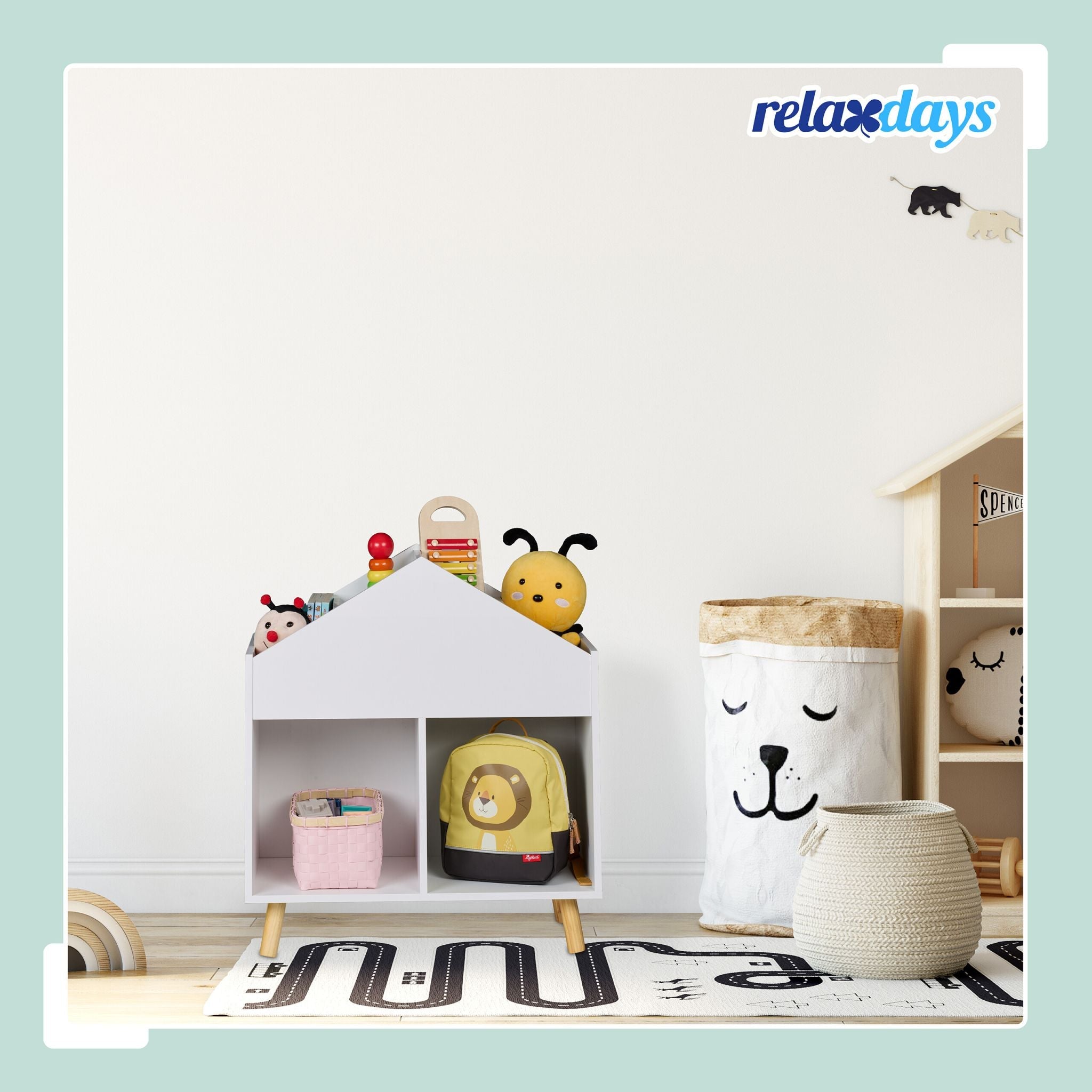 Kinderregal Haus Weiss-Hellbraun von Relaxdays