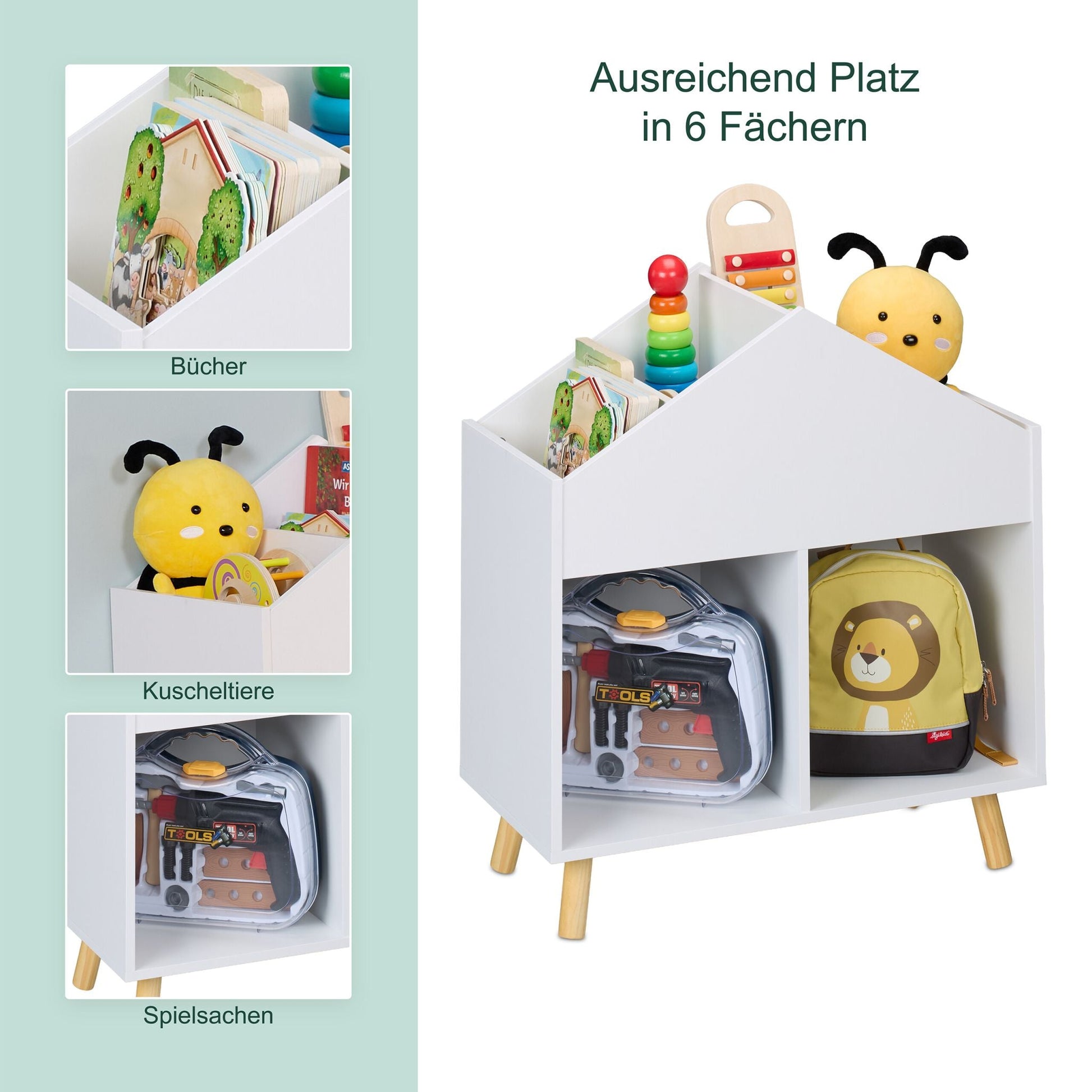 Kinderregal Haus Weiss-Hellbraun von Relaxdays
