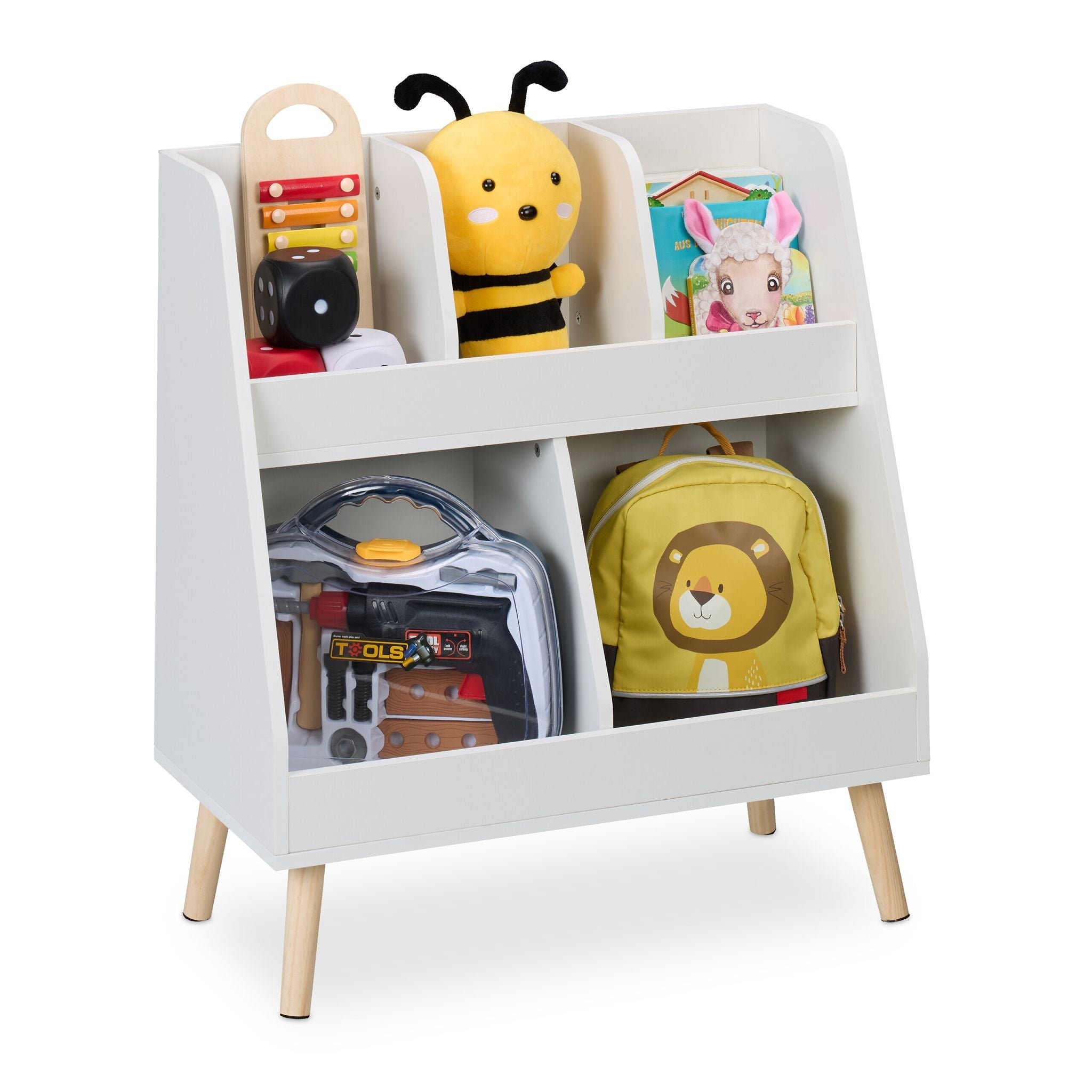 Kinderregal mit 5 Fächern Weiss-Hellbraun von Relaxdays