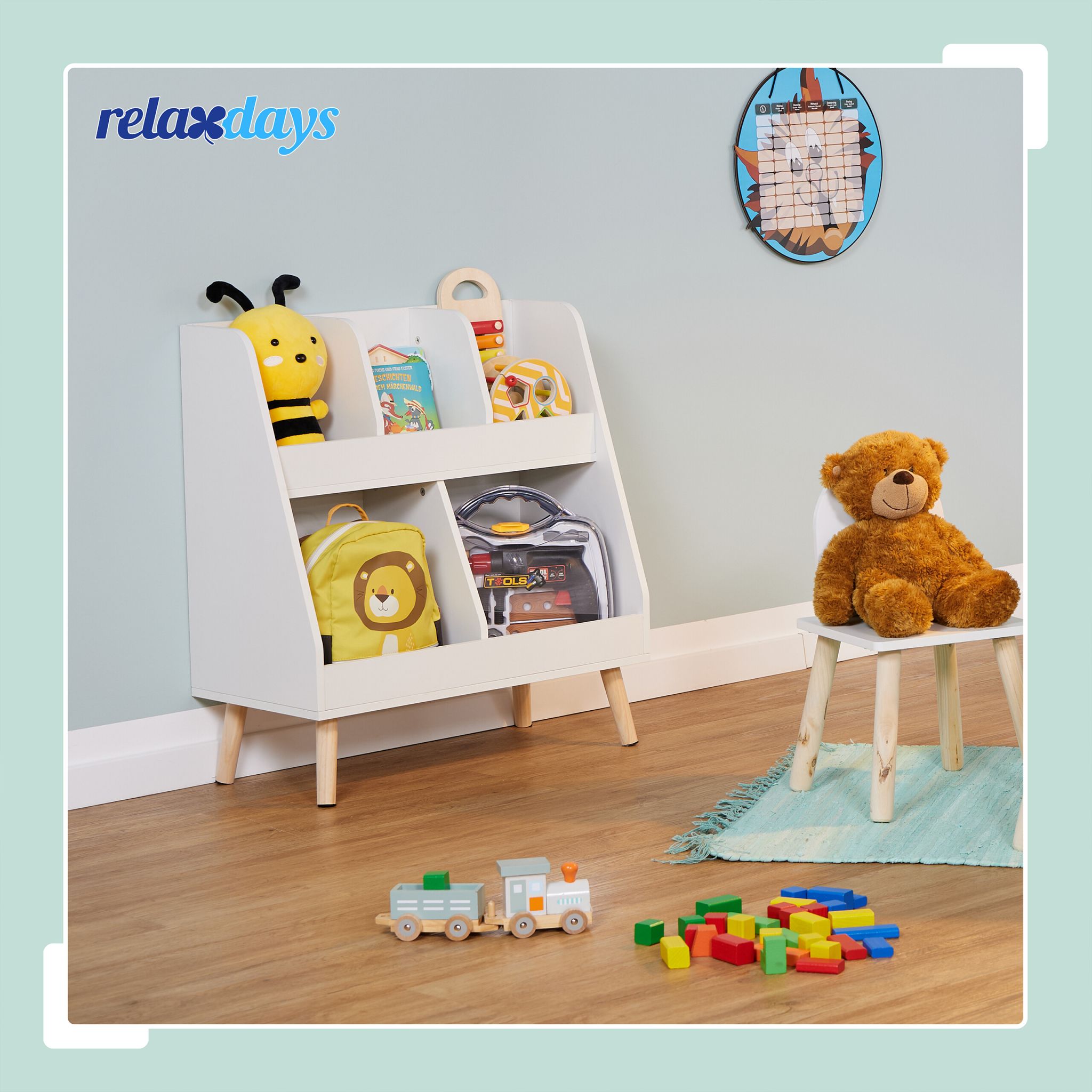 Kinderregal mit 5 Fächern Weiss-Hellbraun von Relaxdays
