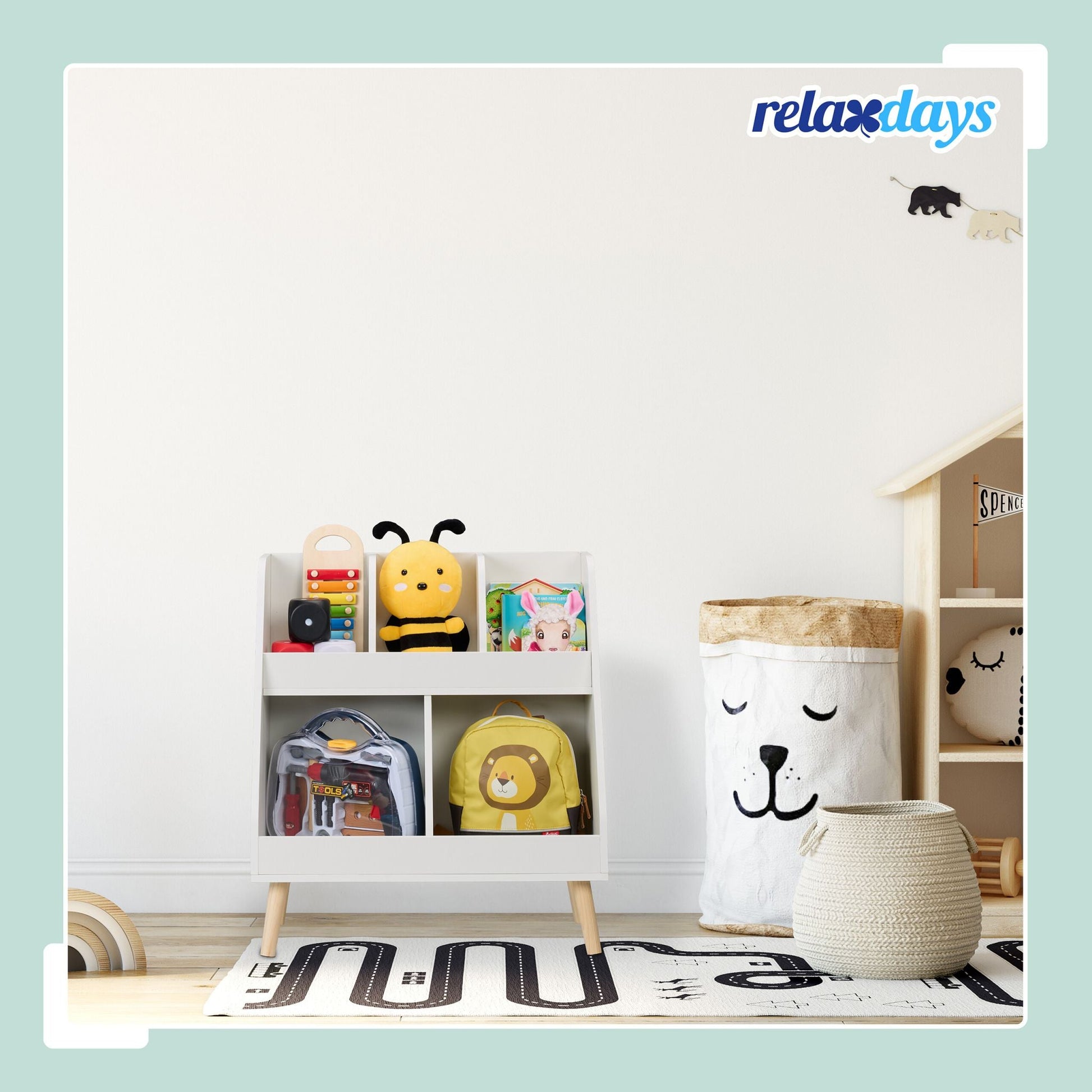 Kinderregal mit 5 Fächern Weiss-Hellbraun von Relaxdays