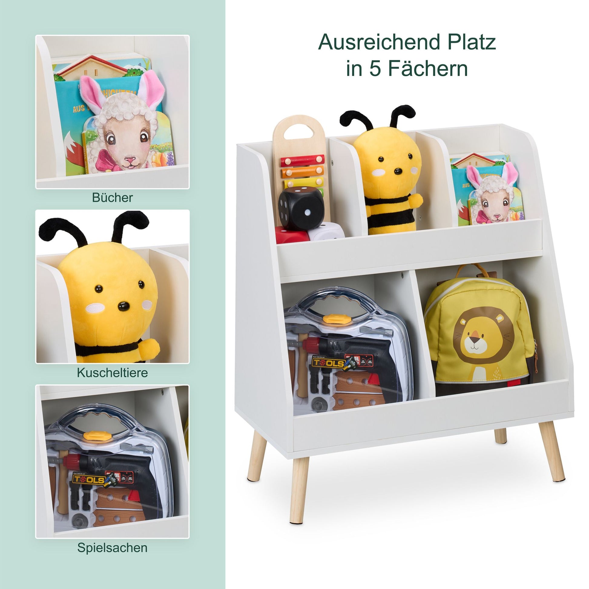 Kinderregal mit 5 Fächern Weiss-Hellbraun von Relaxdays