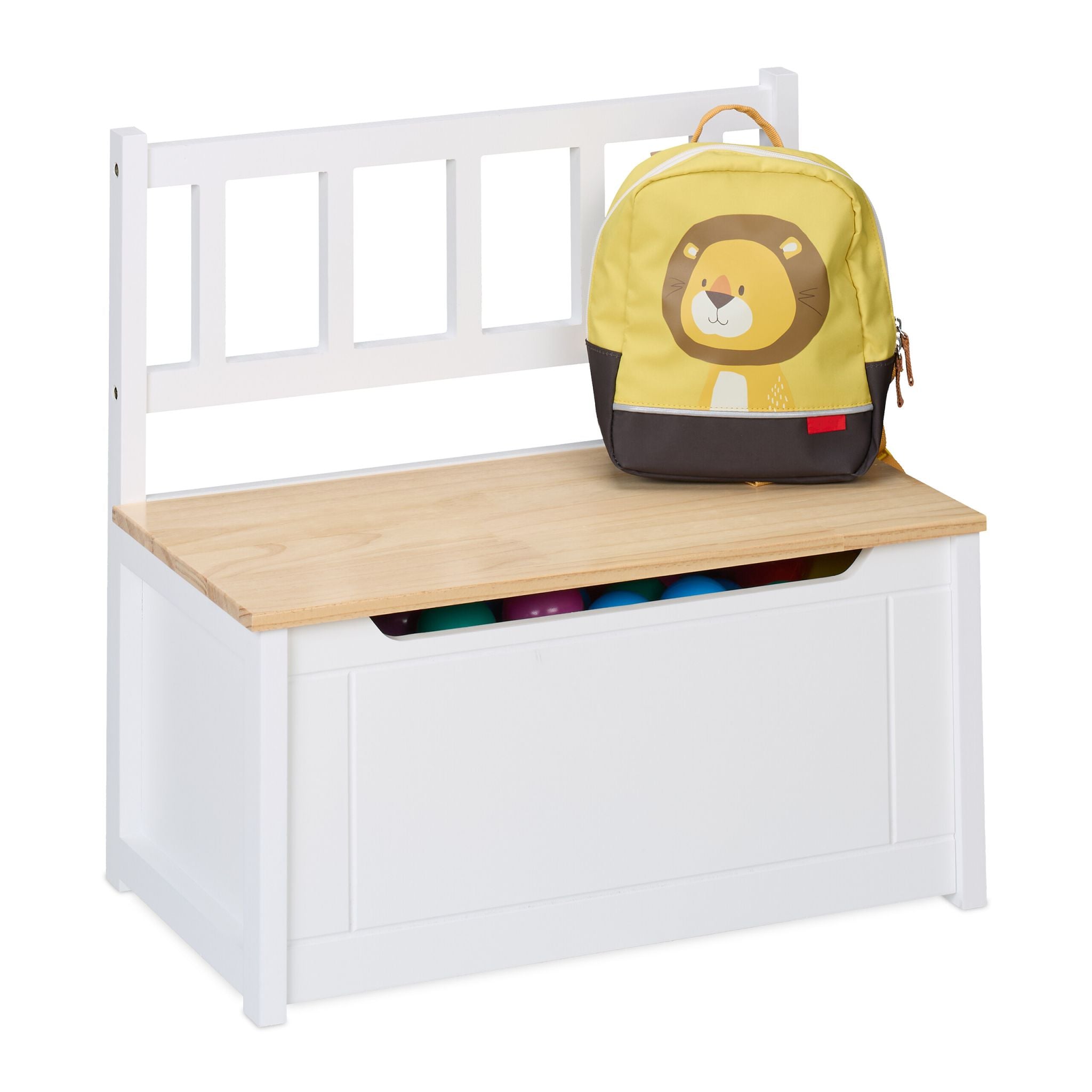 Kinderbank mit Stauraum Weiss-Hellbraun von Relaxdays