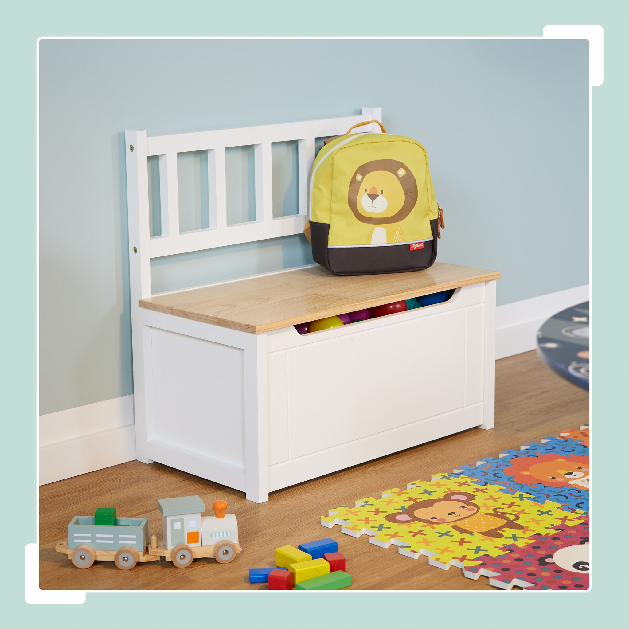 Kinderbank mit Stauraum Weiss-Hellbraun von Relaxdays