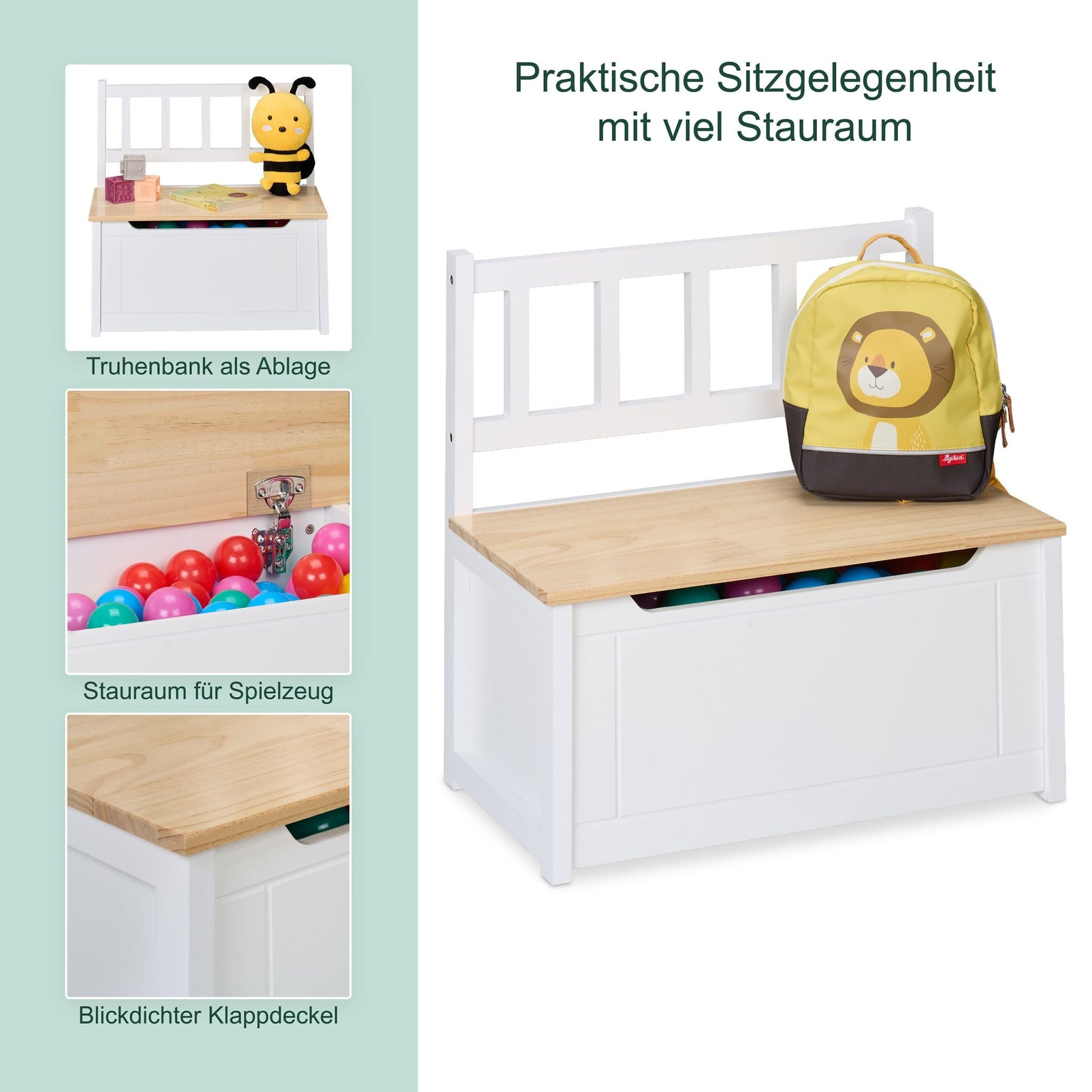 Kinderbank mit Stauraum Weiss-Hellbraun von Relaxdays