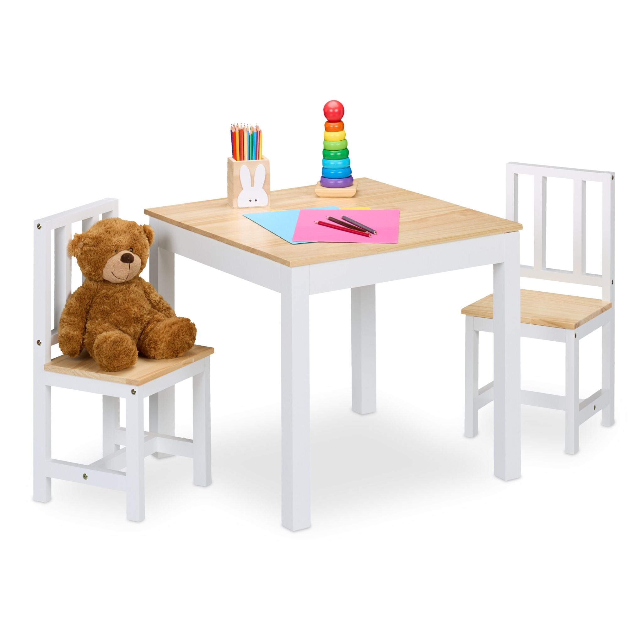 Kindersitzgruppe 3tlg. Weiss-Hellbraun von Relaxdays