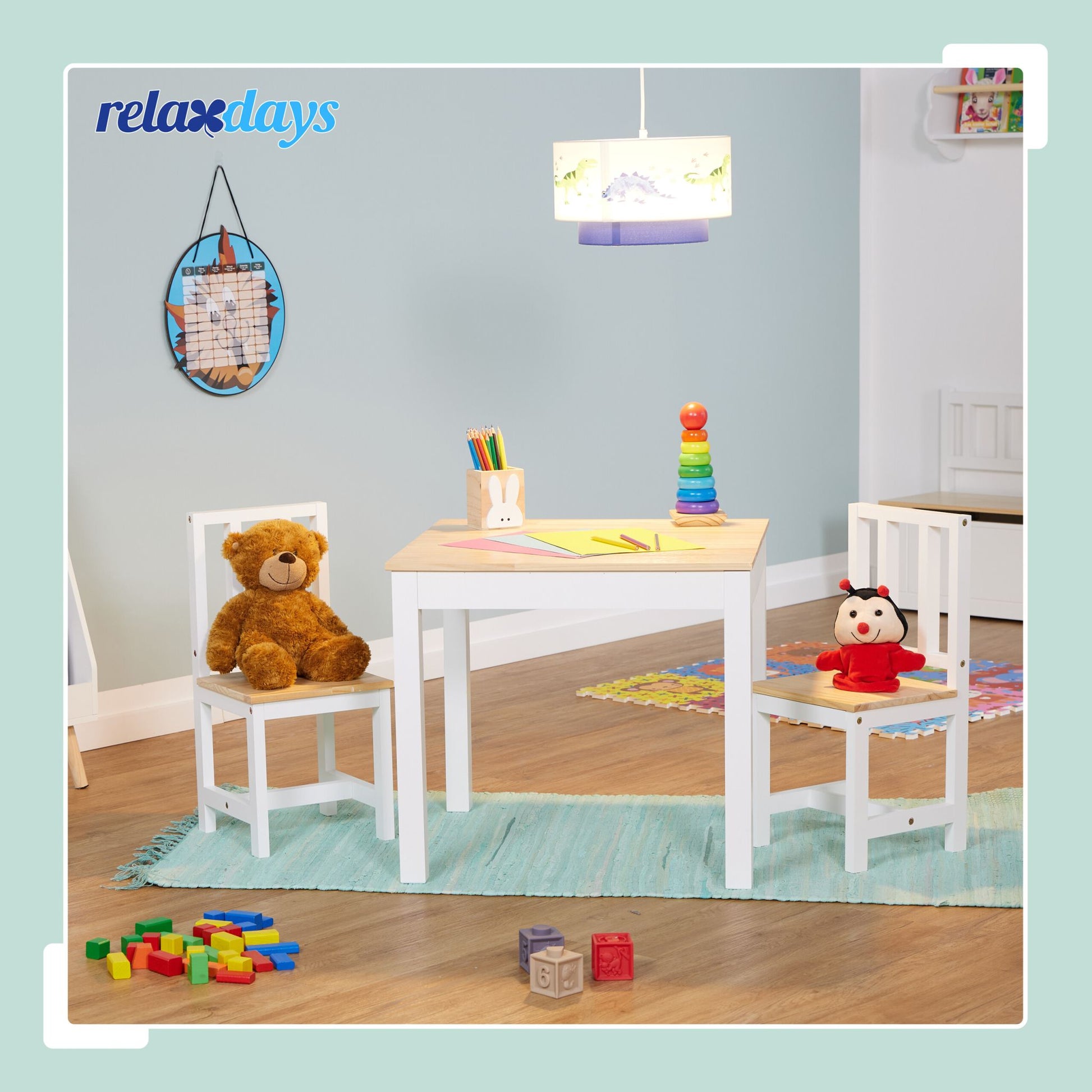 Kindersitzgruppe 3tlg. Weiss-Hellbraun von Relaxdays