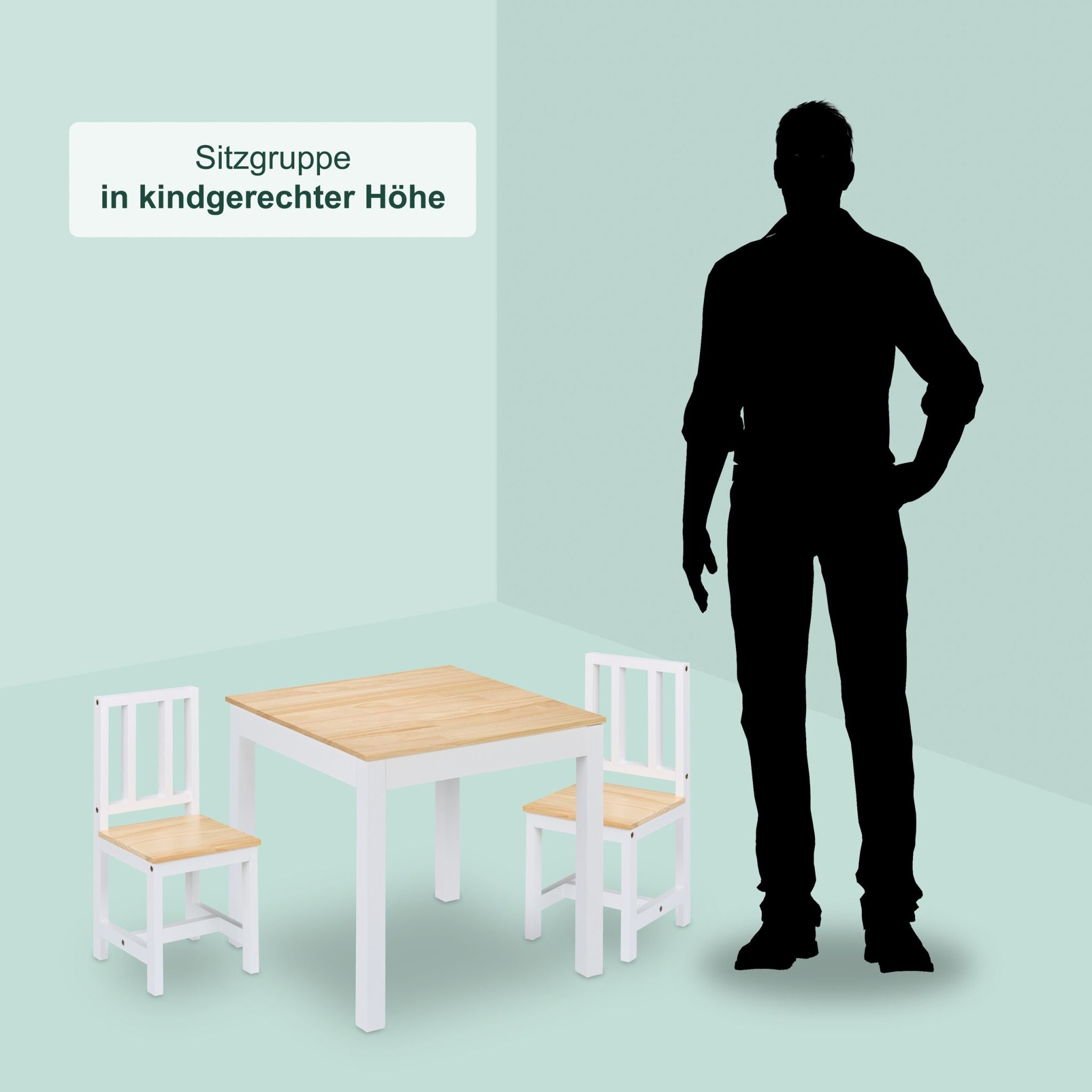Kindersitzgruppe 3tlg. Weiss-Hellbraun von Relaxdays